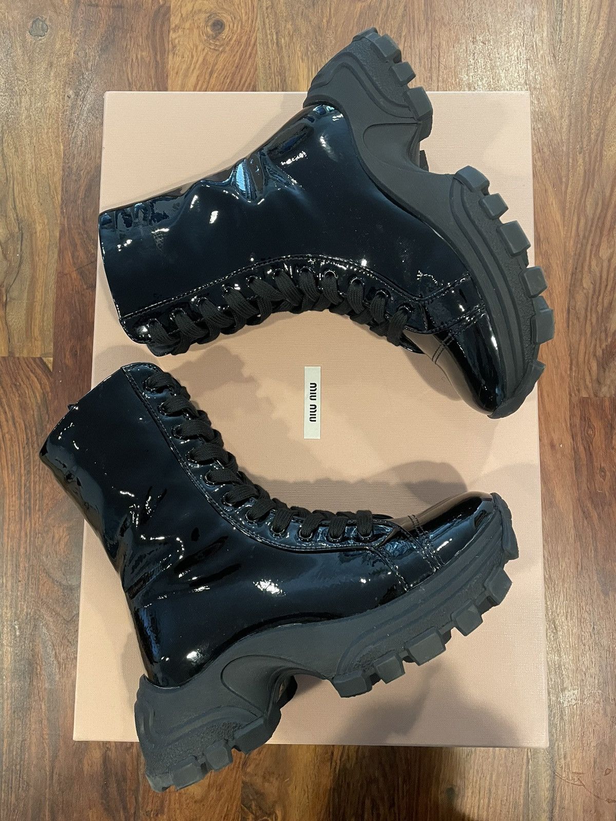 Miu Miu Naplak Tech Patent Combat Boots Size US 6 / IT 36 - 7 Thumbnail