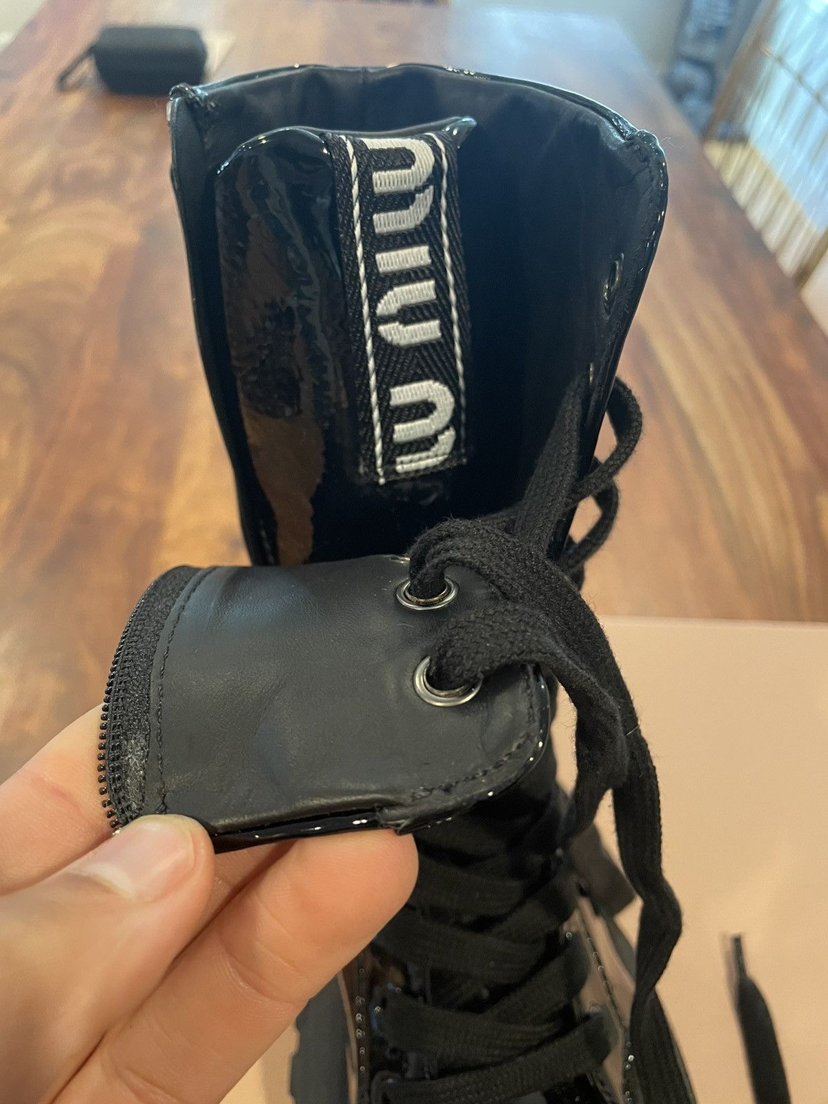 Miu Miu Naplak Tech Patent Combat Boots Size US 6 / IT 36 - 10 Thumbnail