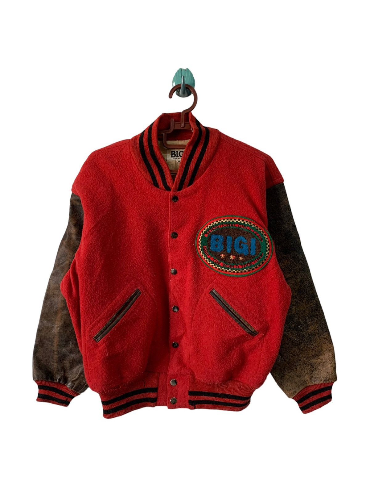 image of VTG Bigi Varsity Jacket Aerodome Hyper-Tokyo 1983 in Red, Men's (Size Medium)