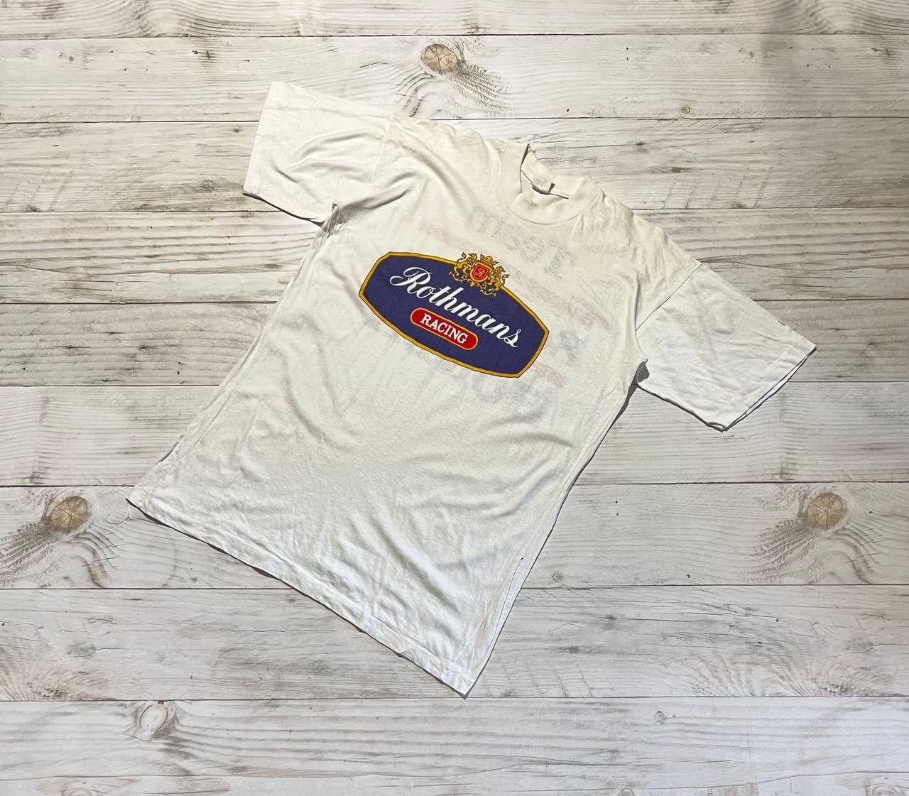 image of Vintage Honda Team Racing Rothmans Big Logo T-Shirt F1 90's in White, Men's (Size Medium)