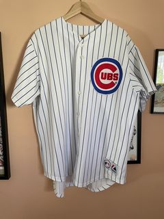 Men's Majestic Chicago Cubs #44 Anthony Rizzo Authentic Blue/White Strip  Cooperstown Throwback MLB Jersey