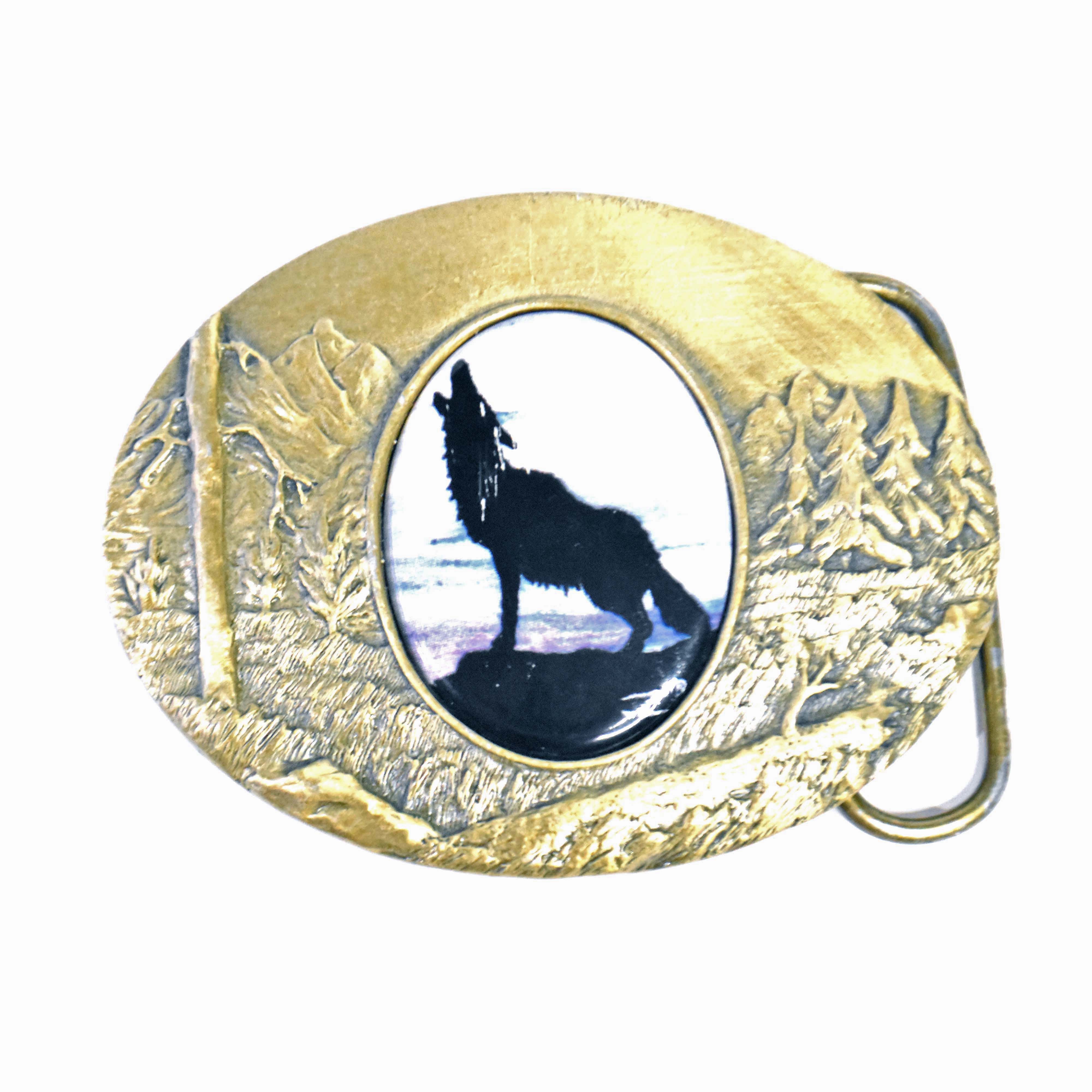 Wolf Gürtelschnalle Vintage Bronze - Western Style Für Gürtel Bis 40mm