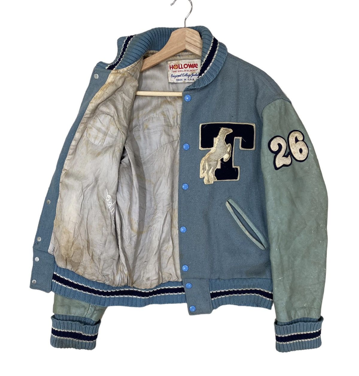 Holloway 🇺🇸 HOLLOWAY STALLION LETTERMAN WOOL LEATHER VARSITY JACKET Size US S / EU 44-46 / 1 - 4 Thumbnail