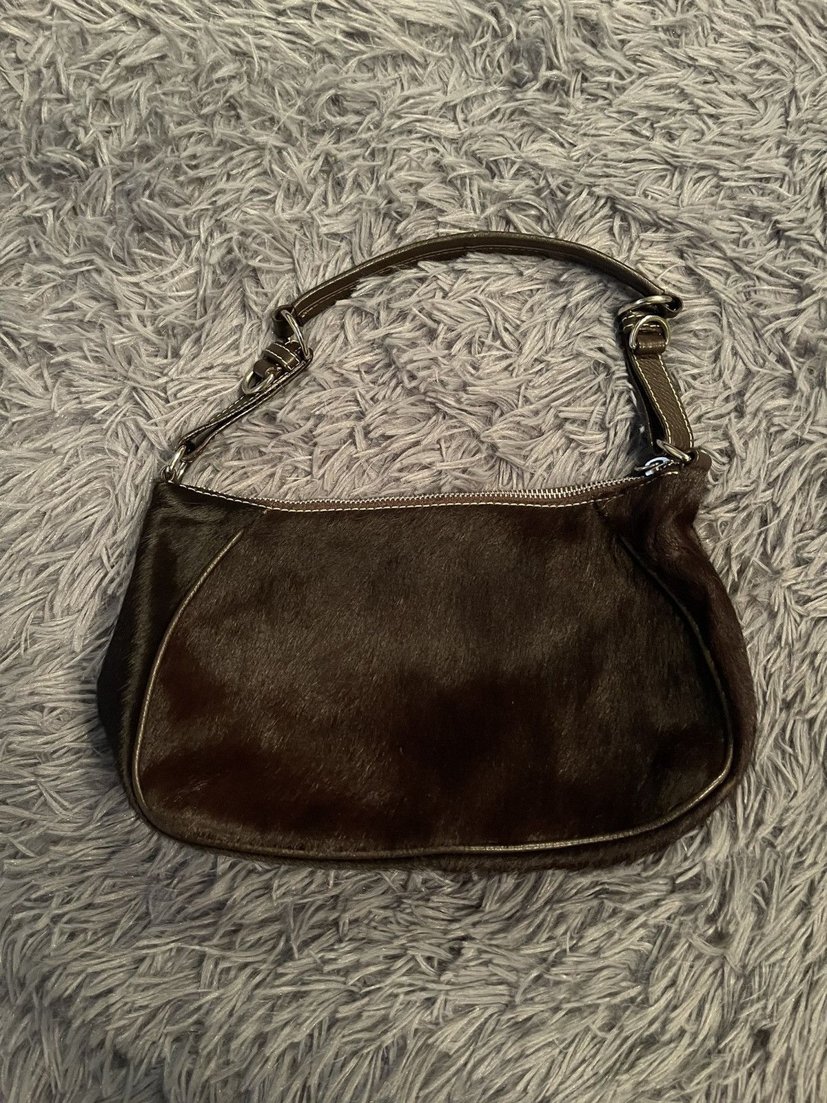 Vintage 90s real fur and leather baguette bag