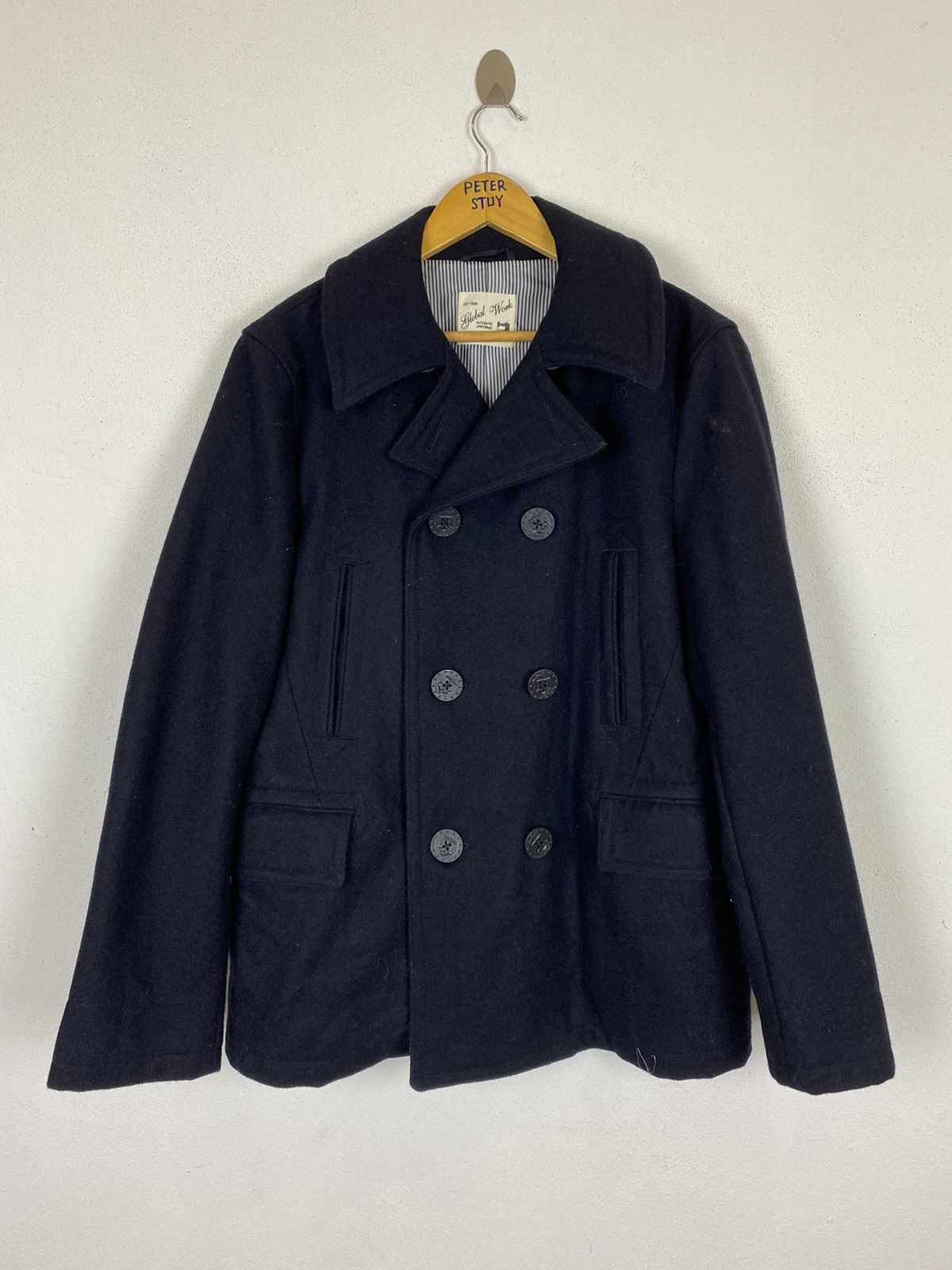 Global Work GLOBAL WORK NAVY PEA COAT Size US XL / EU 56 / 4 - 2 Thumbnail