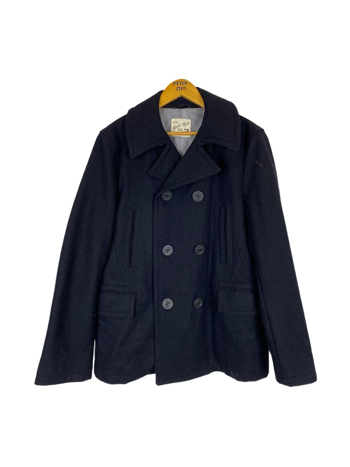 GLOBAL WORK NAVY PEA COAT