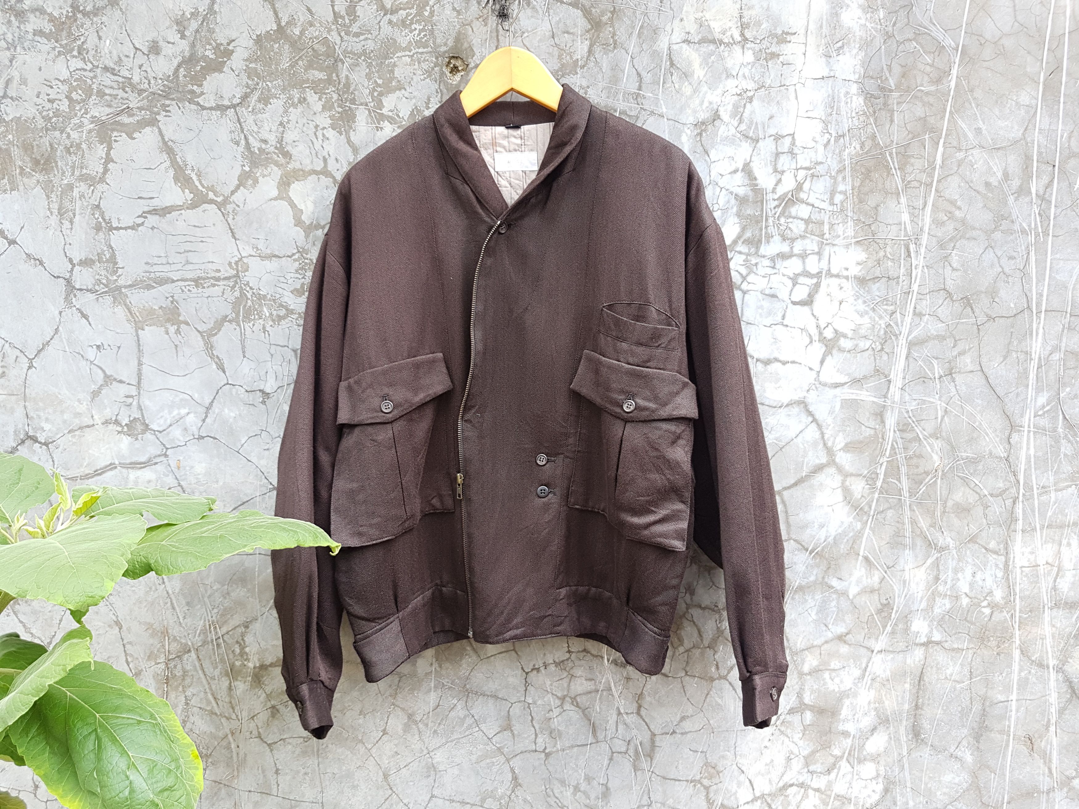Japanese Brand Fit S To M, Herringbone Shawl Collar Asimmetrical Jacket Size US S / EU 44-46 / 1 - 6 Thumbnail