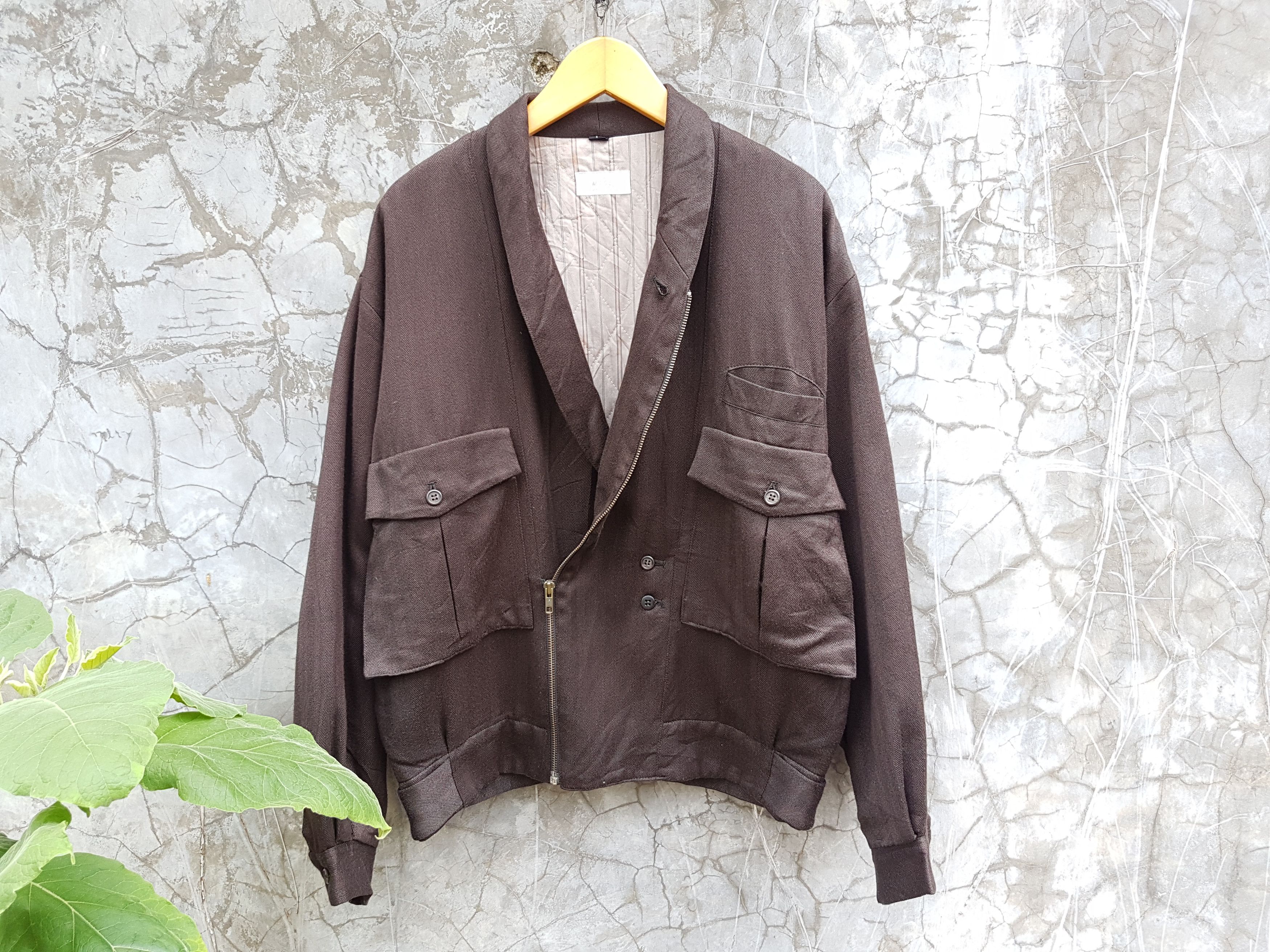 Japanese Brand Fit S To M, Herringbone Shawl Collar Asimmetrical Jacket Size US S / EU 44-46 / 1 - 8 Thumbnail