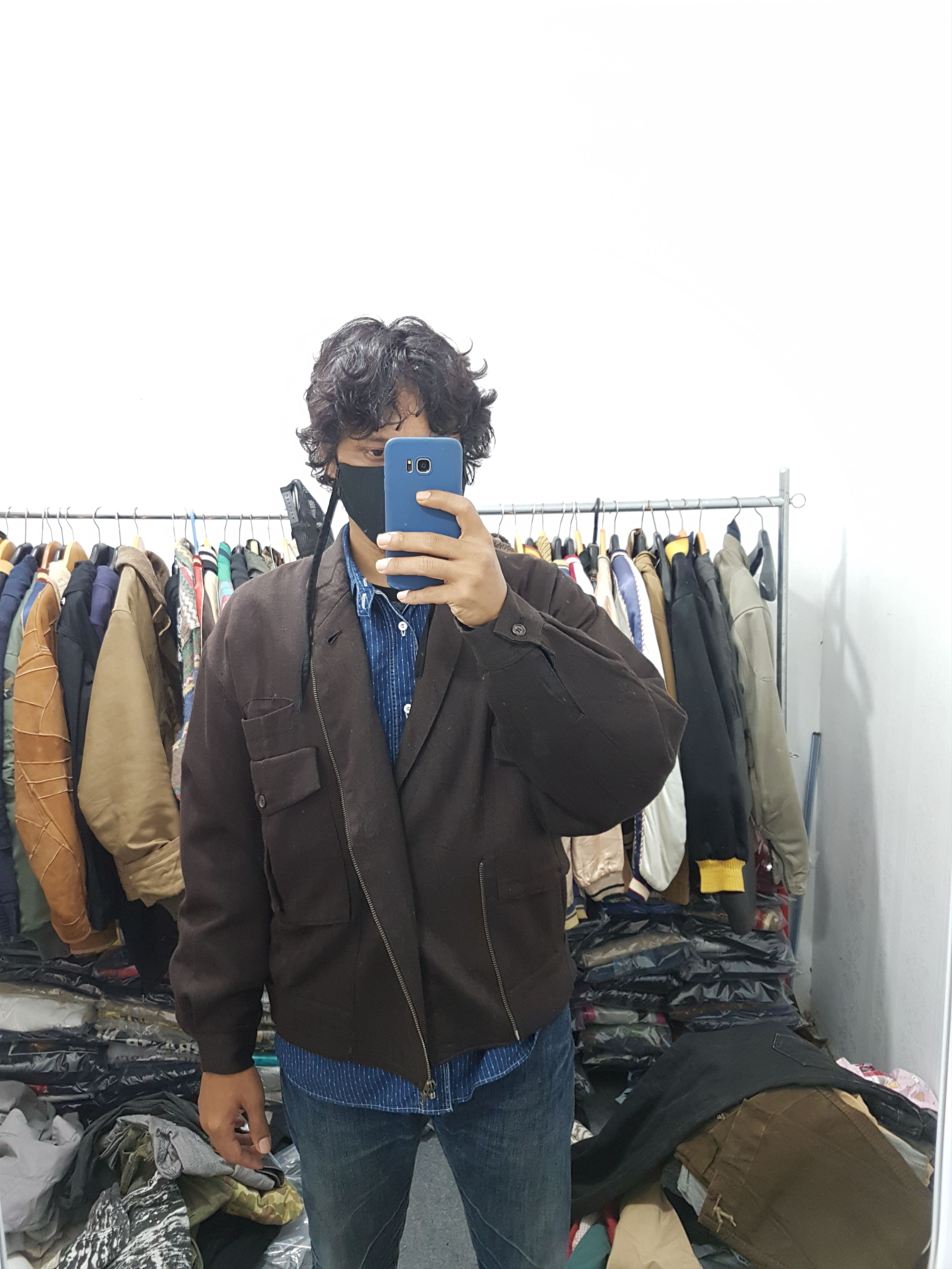 image of Archival Clothing x Avant Garde Fit S To M, Herringbone Shawl Collar Asimmetrical Jacket in Brown (