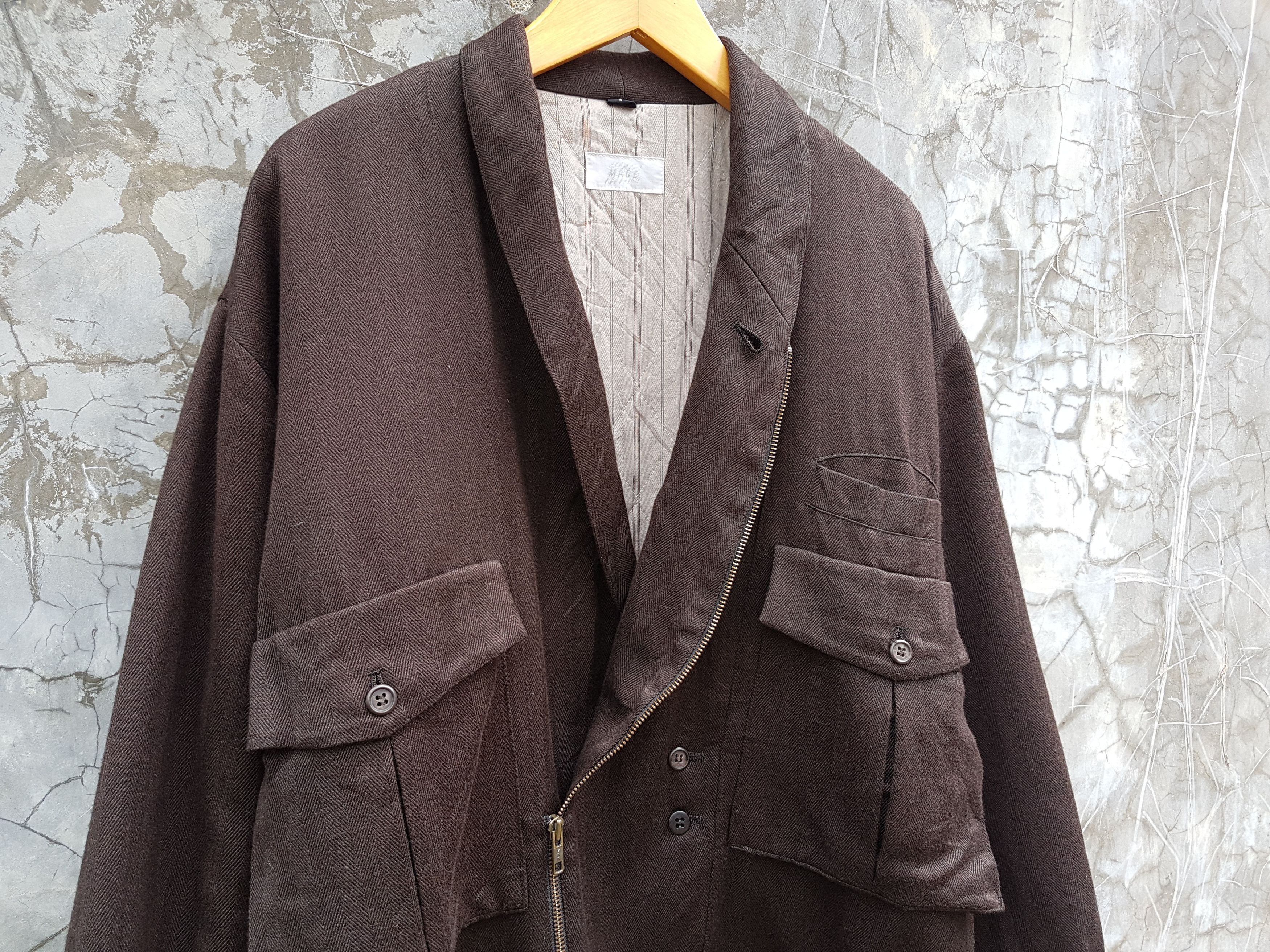 Japanese Brand Fit S To M, Herringbone Shawl Collar Asimmetrical Jacket Size US S / EU 44-46 / 1 - 10 Thumbnail