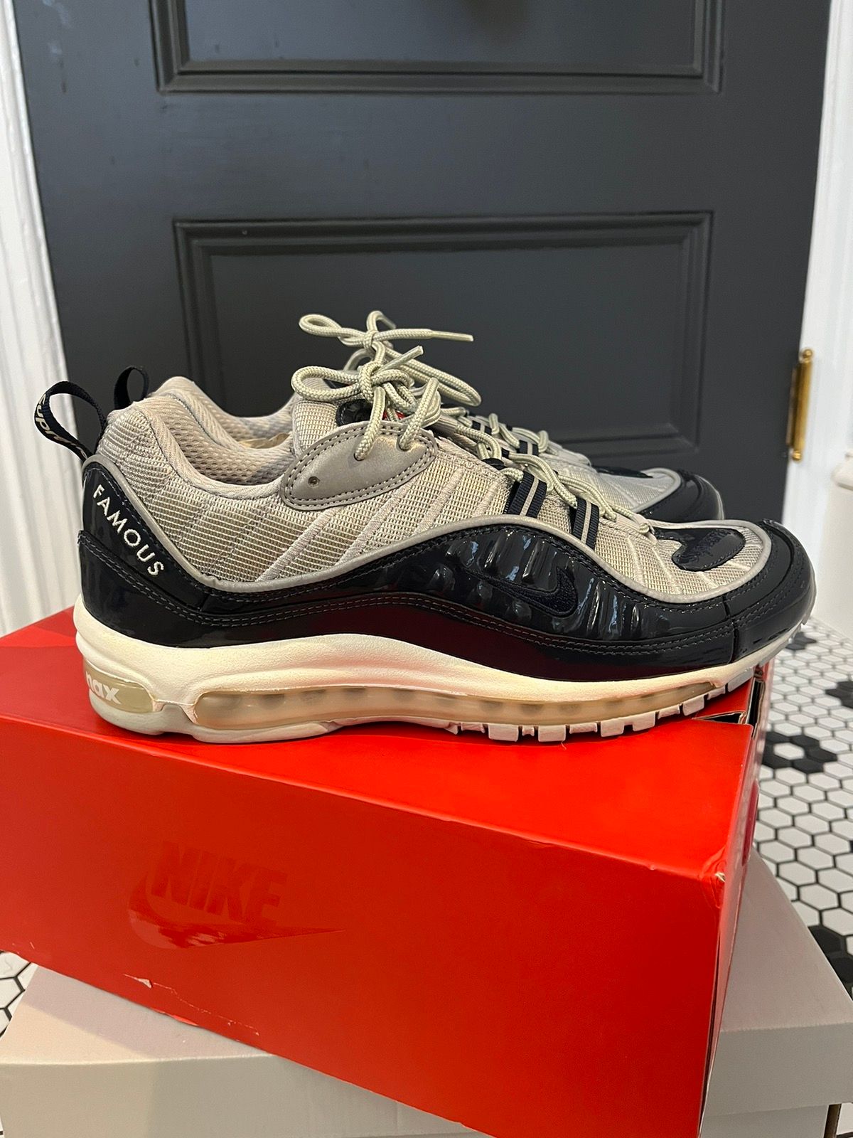 Pre-owned Nike X Supreme Nike Air Max ‘98 Obsidian / Navy / Silver - Size 10 Shoes In Obsidian Navy