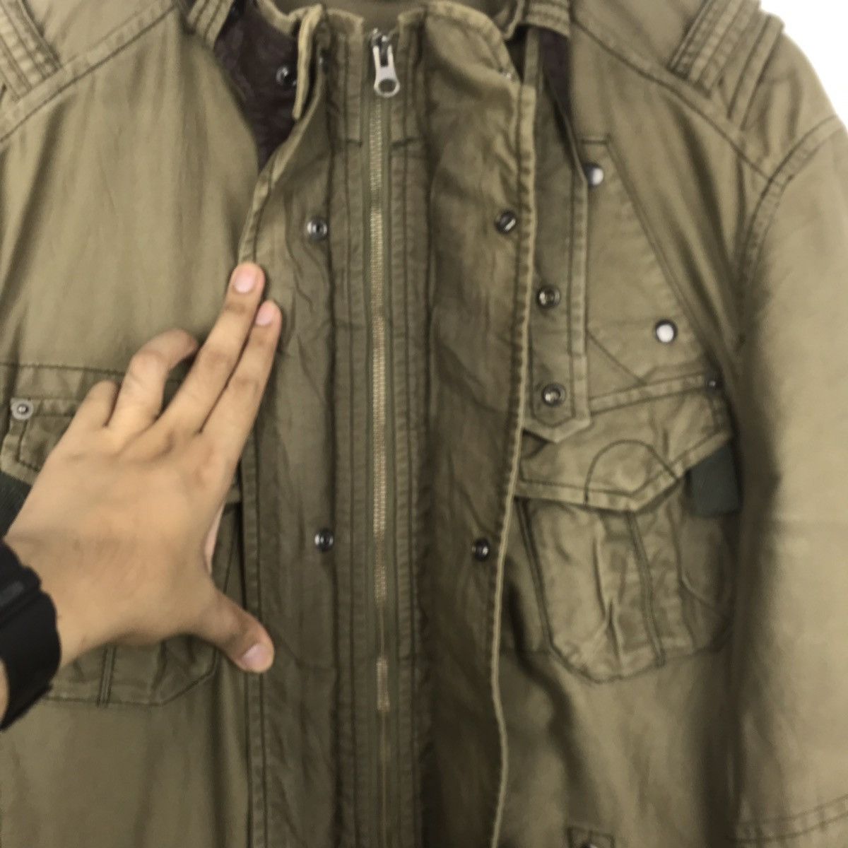Japanese Brand PPFM Olive Green Military Bondage Belt Jacket Large Size Size US L / EU 52-54 / 3 - 6 Thumbnail