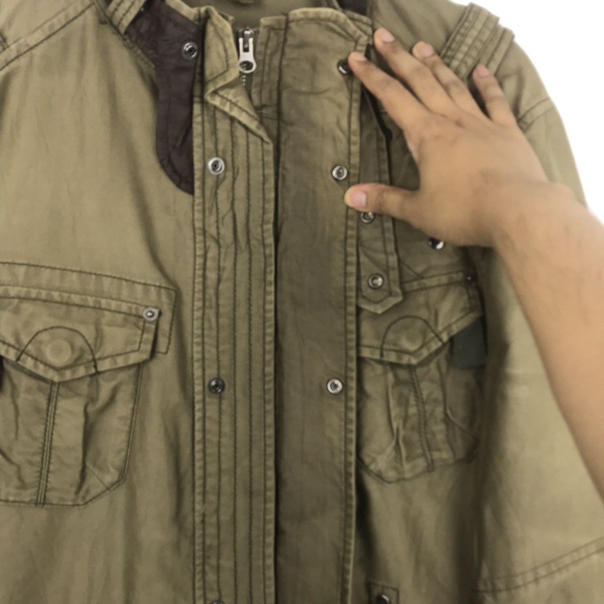 Japanese Brand PPFM Olive Green Military Bondage Belt Jacket Large Size Size US L / EU 52-54 / 3 - 5 Thumbnail