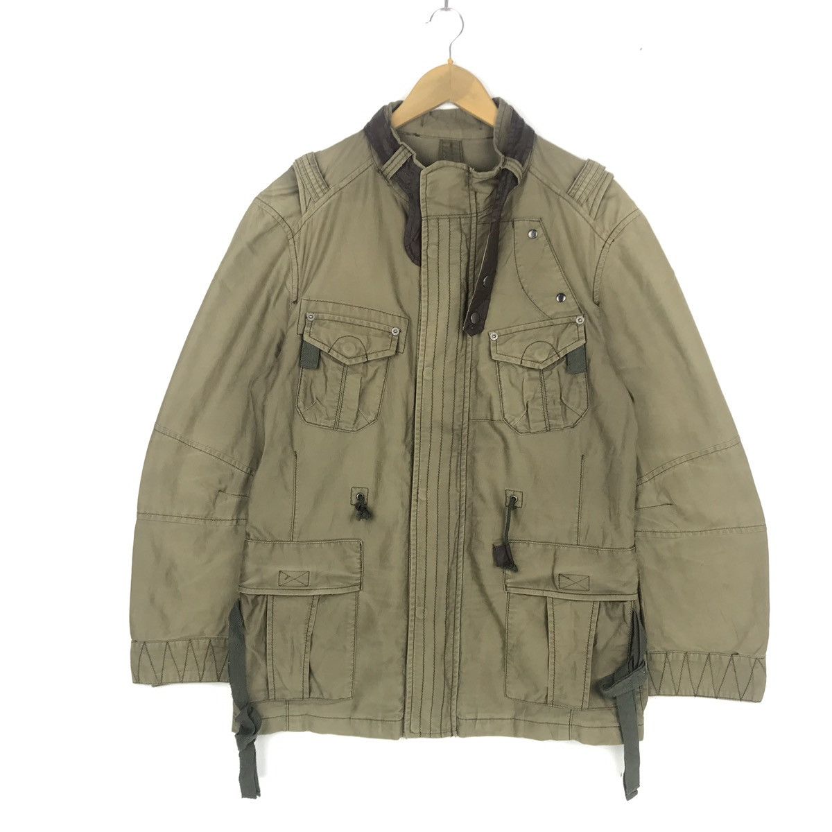Japanese Brand PPFM Olive Green Military Bondage Belt Jacket Large Size Size US L / EU 52-54 / 3 - 1 Thumbnail