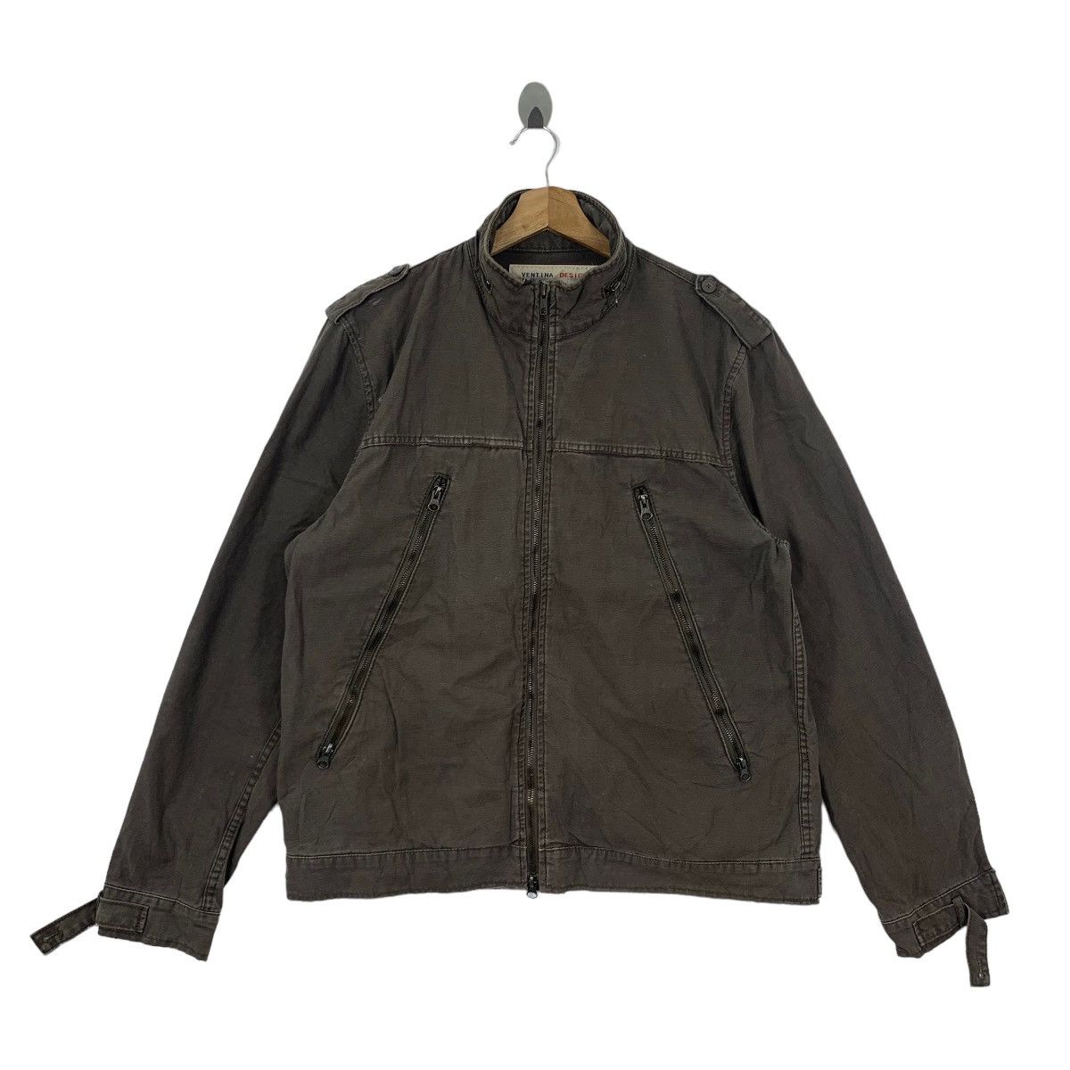 image of Vintage Ventina Design Zipper Cotton Jacket in Brown, Men's (Size XL)