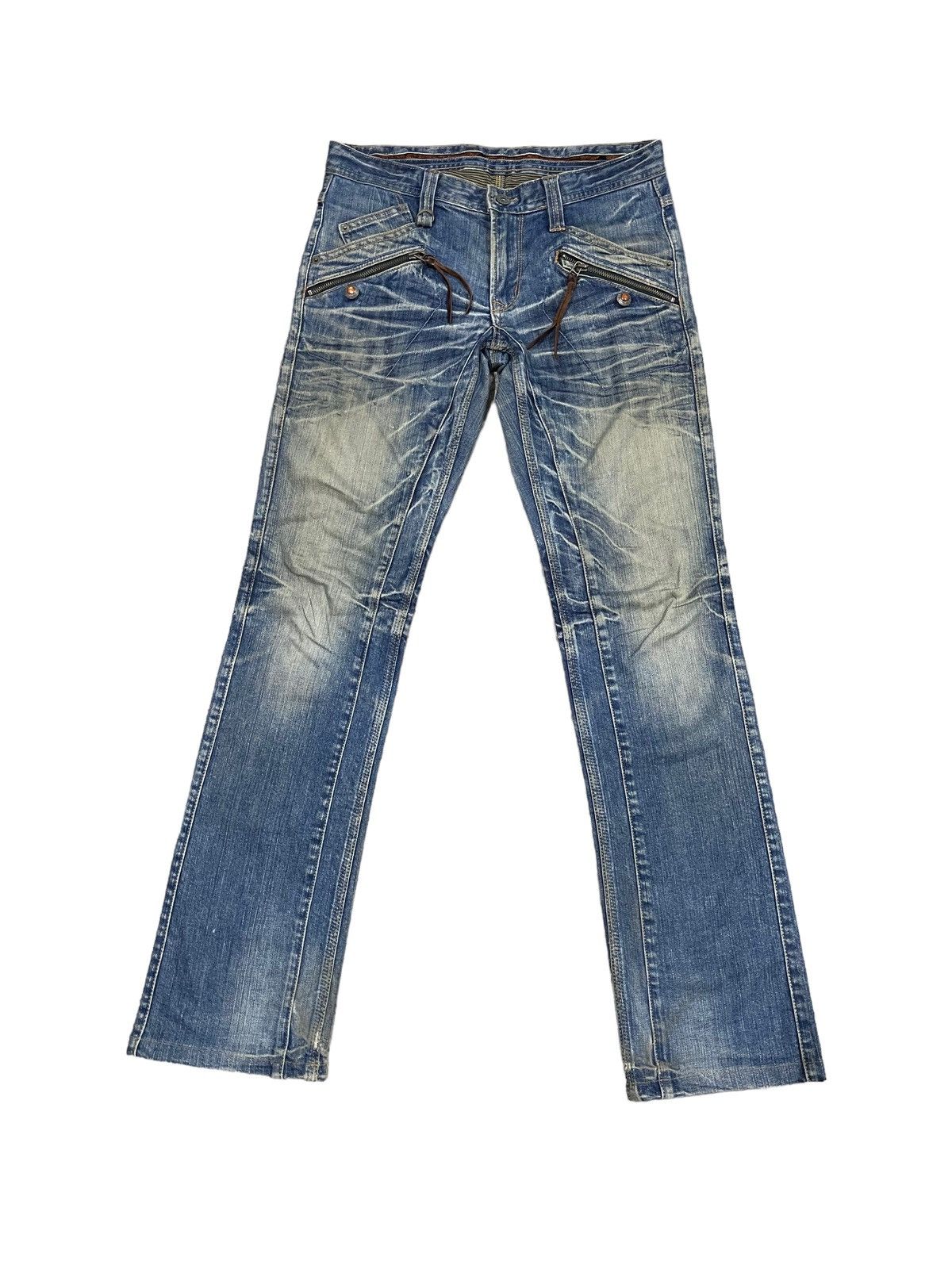 Japanese Brand Nicole Club For Men 8 Pocket Indigo Flared Denim Jeans Rare Size US 31 - 4 Thumbnail