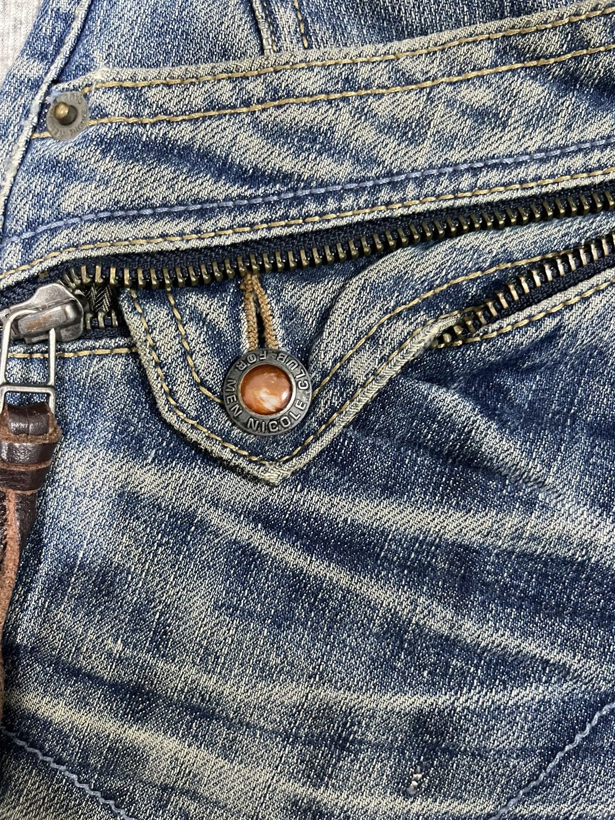 Japanese Brand Nicole Club For Men 8 Pocket Indigo Flared Denim Jeans Rare Size US 31 - 19 Thumbnail