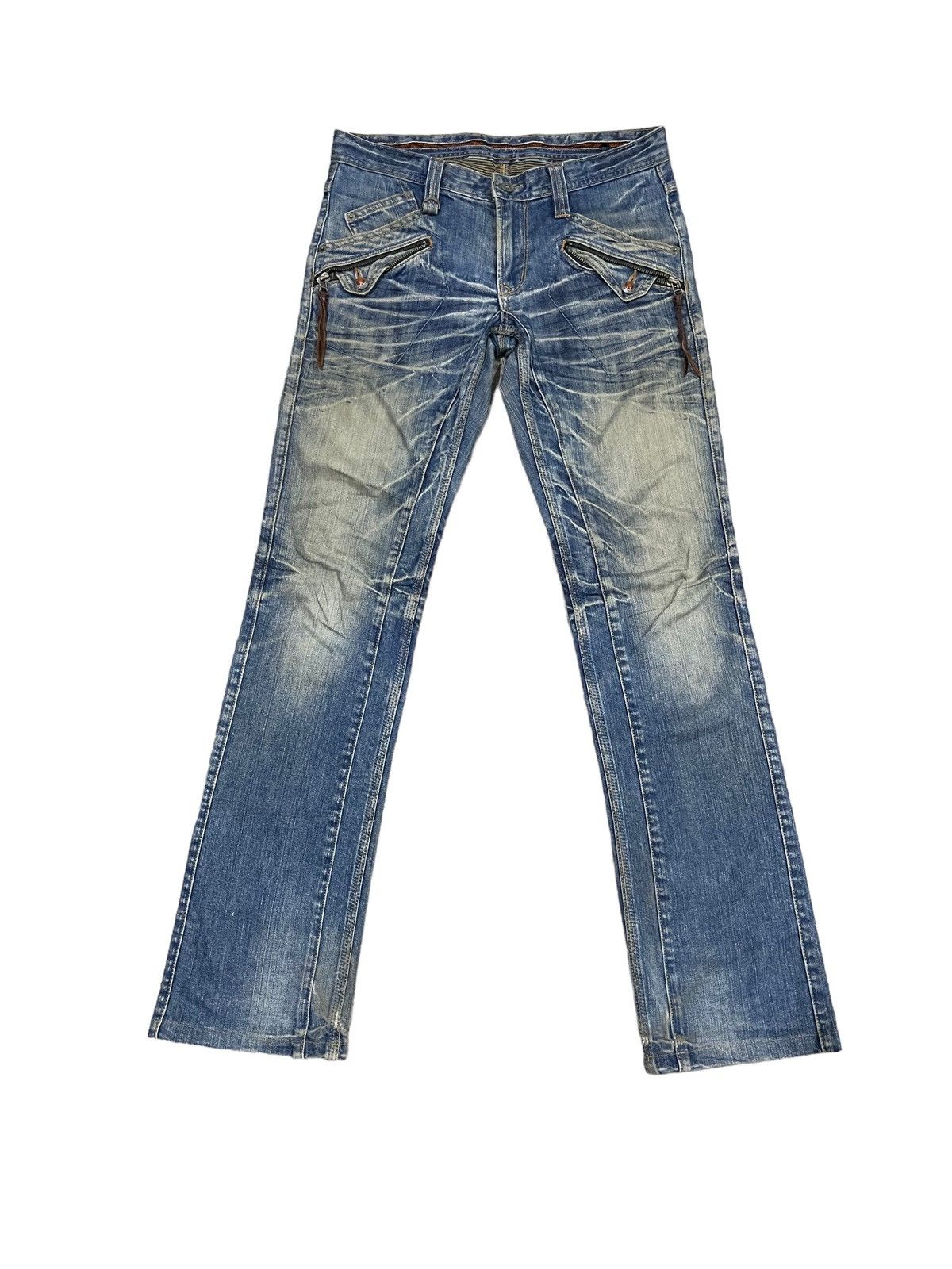 Japanese Brand Nicole Club For Men 8 Pocket Indigo Flared Denim Jeans Rare Size US 31 - 1 Thumbnail