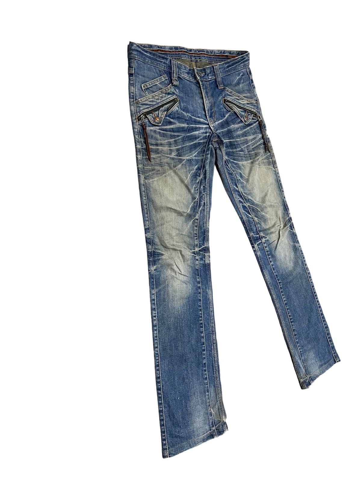 Japanese Brand Nicole Club For Men 8 Pocket Indigo Flared Denim Jeans Rare Size US 31 - 3 Thumbnail
