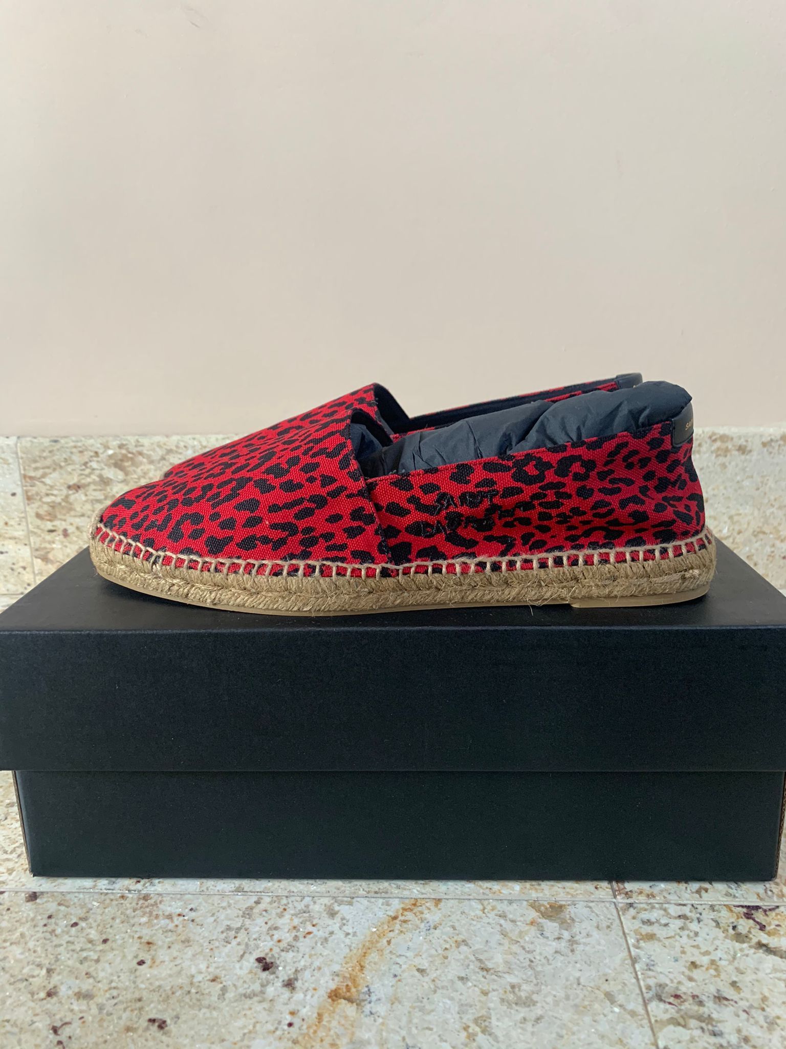 image of Saint Laurent Paris Espadrilles In Red Shoes in Red Leopard, Men's (Size 12)