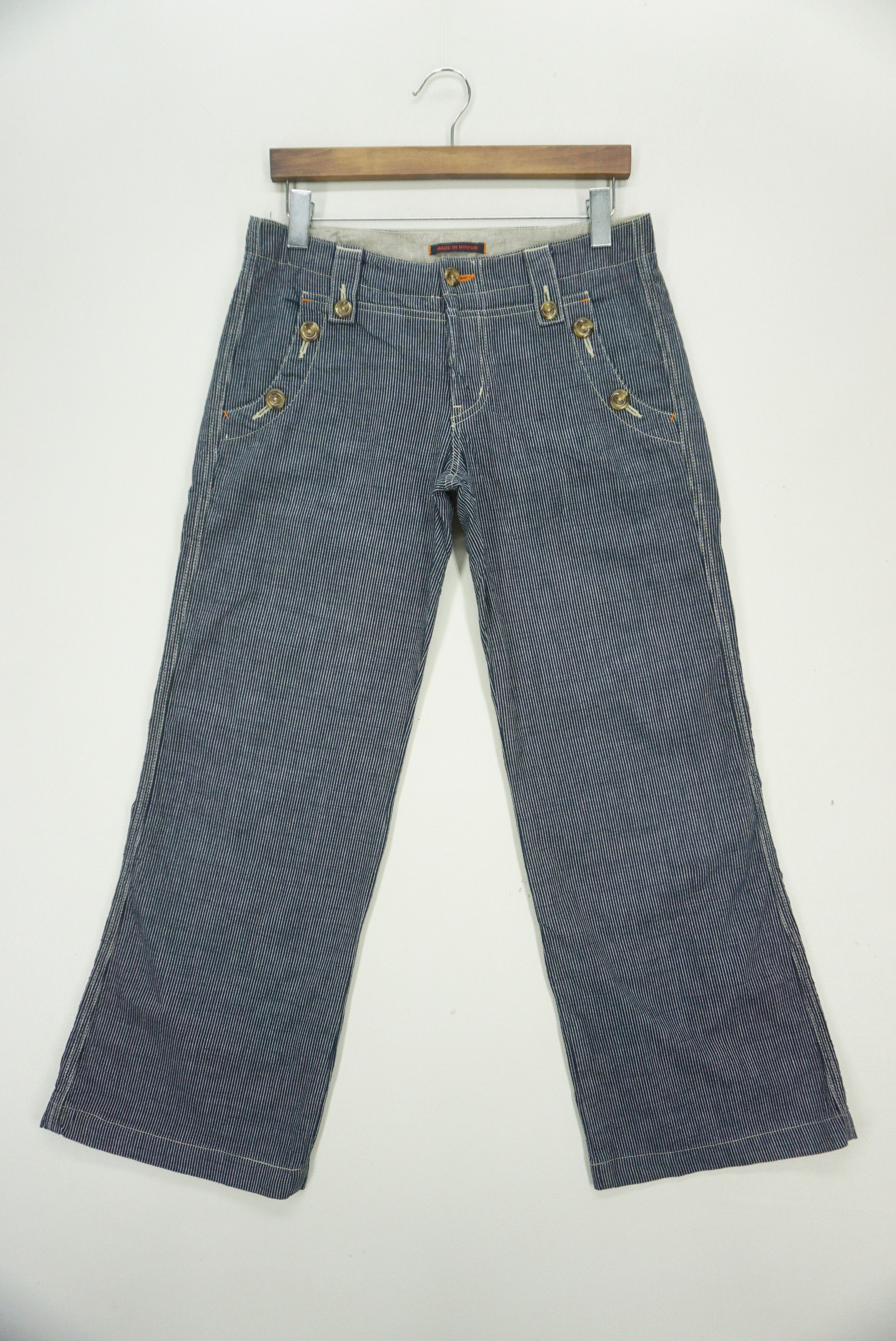 image of Rodeo x Workers Bootcut Jeans Et Boite Japan Hickory Workwear Carpenter in Blue White, Women's (Siz