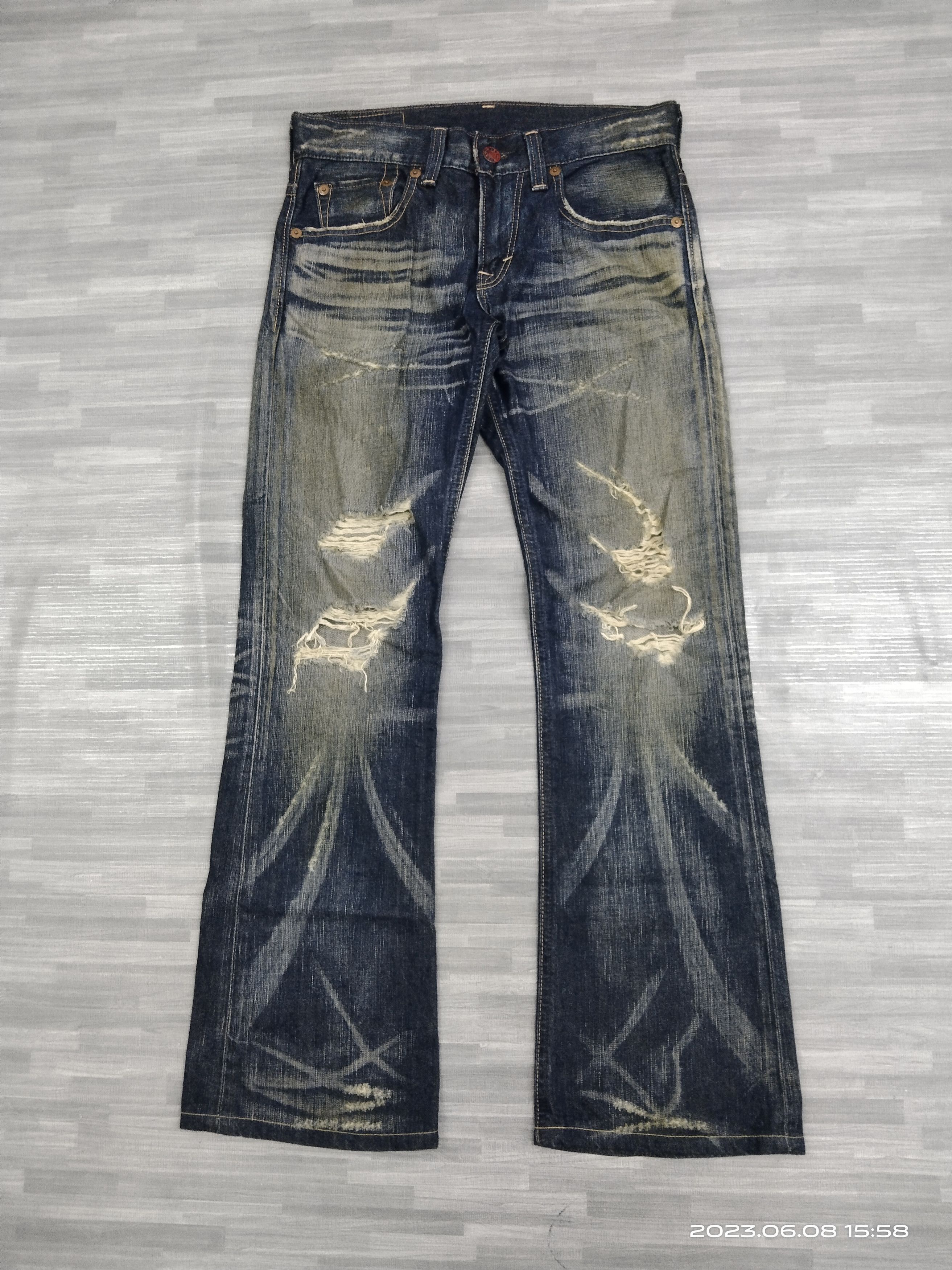 Edwin FLARE SICK RIPED BLUE TRIP DENIM PANTS Size US 30 / EU 46 - 2 Thumbnail