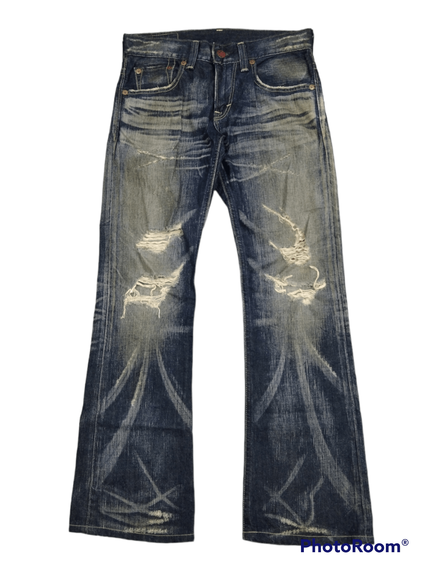 Edwin FLARE SICK RIPED BLUE TRIP DENIM PANTS Size US 30 / EU 46 - 1 Thumbnail