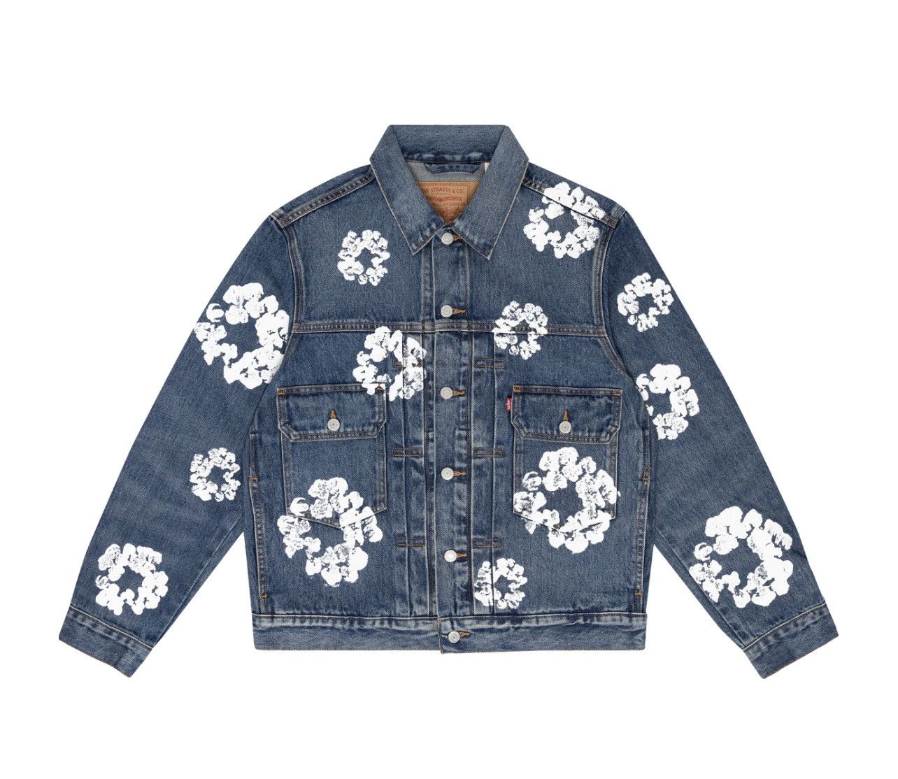 DENIM TEARS DENIM TEARS ALL OVER WREATH DENIM JACKET Dark Wash | Grailed