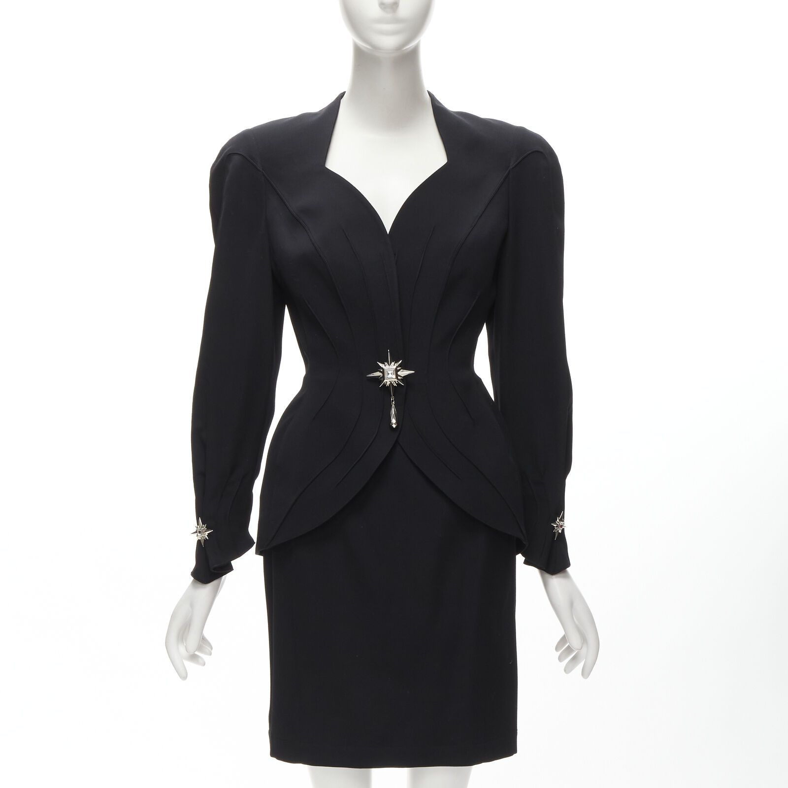 image of Thierry Mugler Vintage Star Button Space Age Curved Collar Power Blazer It9At S in Black, Women's (