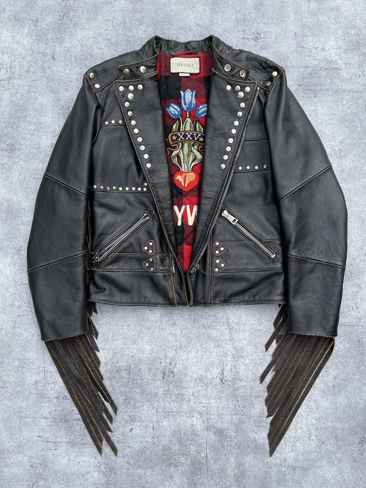 image of Rrp 18500$ Gucci A/w2017 Hollywood Fringed Leather Jacket in Black, Men's (Size Small)