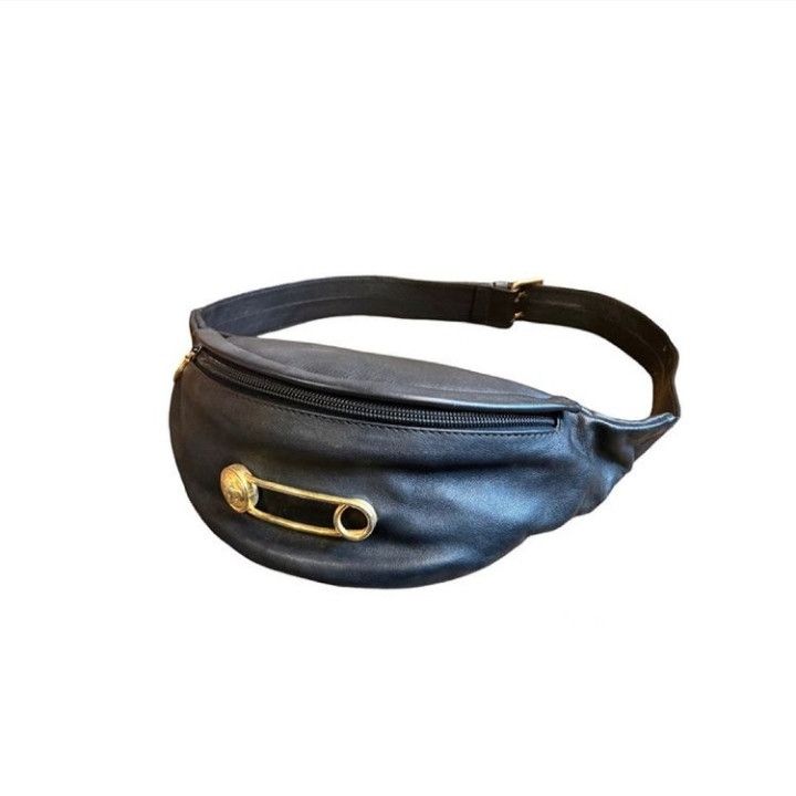 90s Versace Medusa Head Safety Pin Leather Fanny Pack