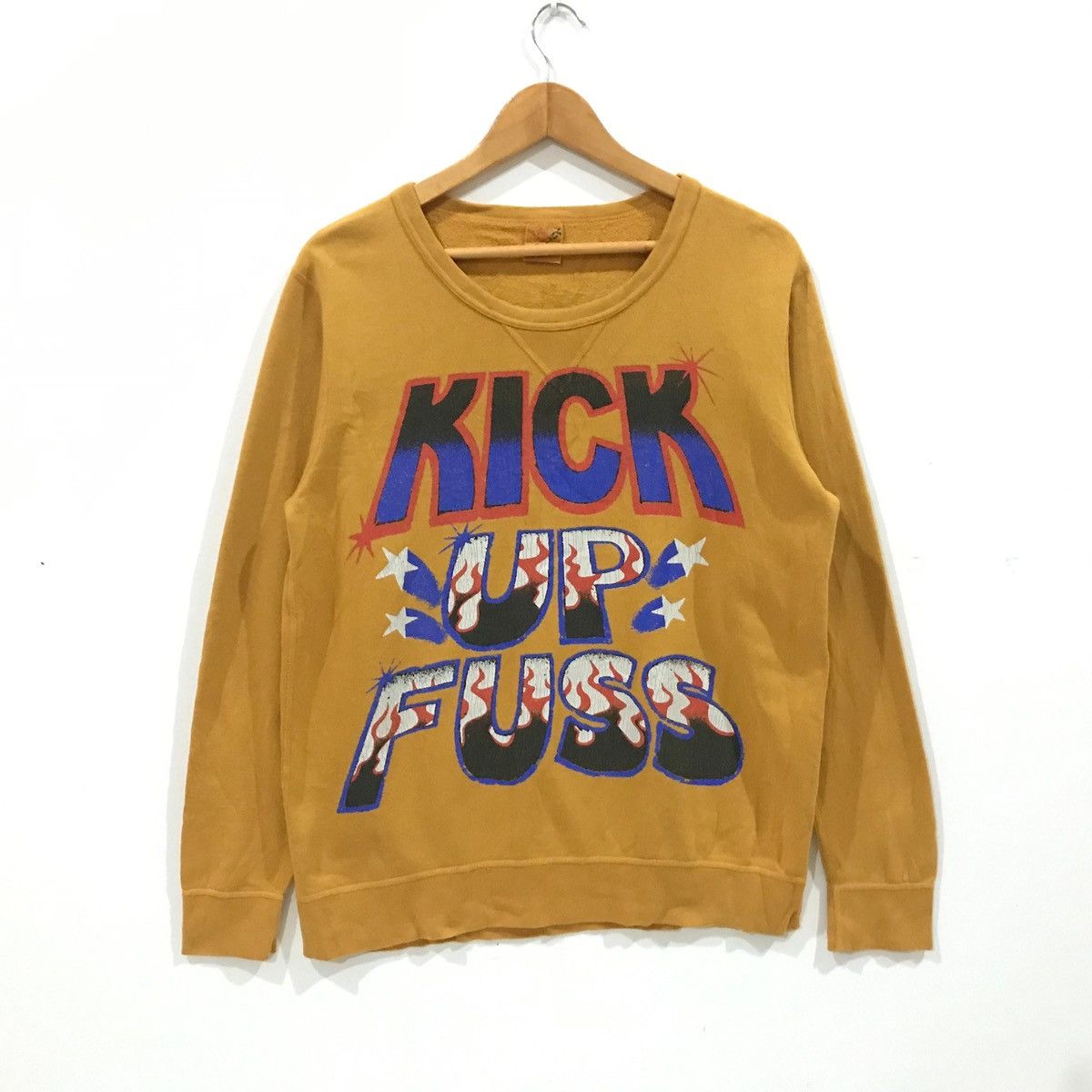 image of Rock Band x Vintage Rna Slang // Kick Up Fuss Japan Band Sweatshirt in Yellow, Men's (Size Medium)