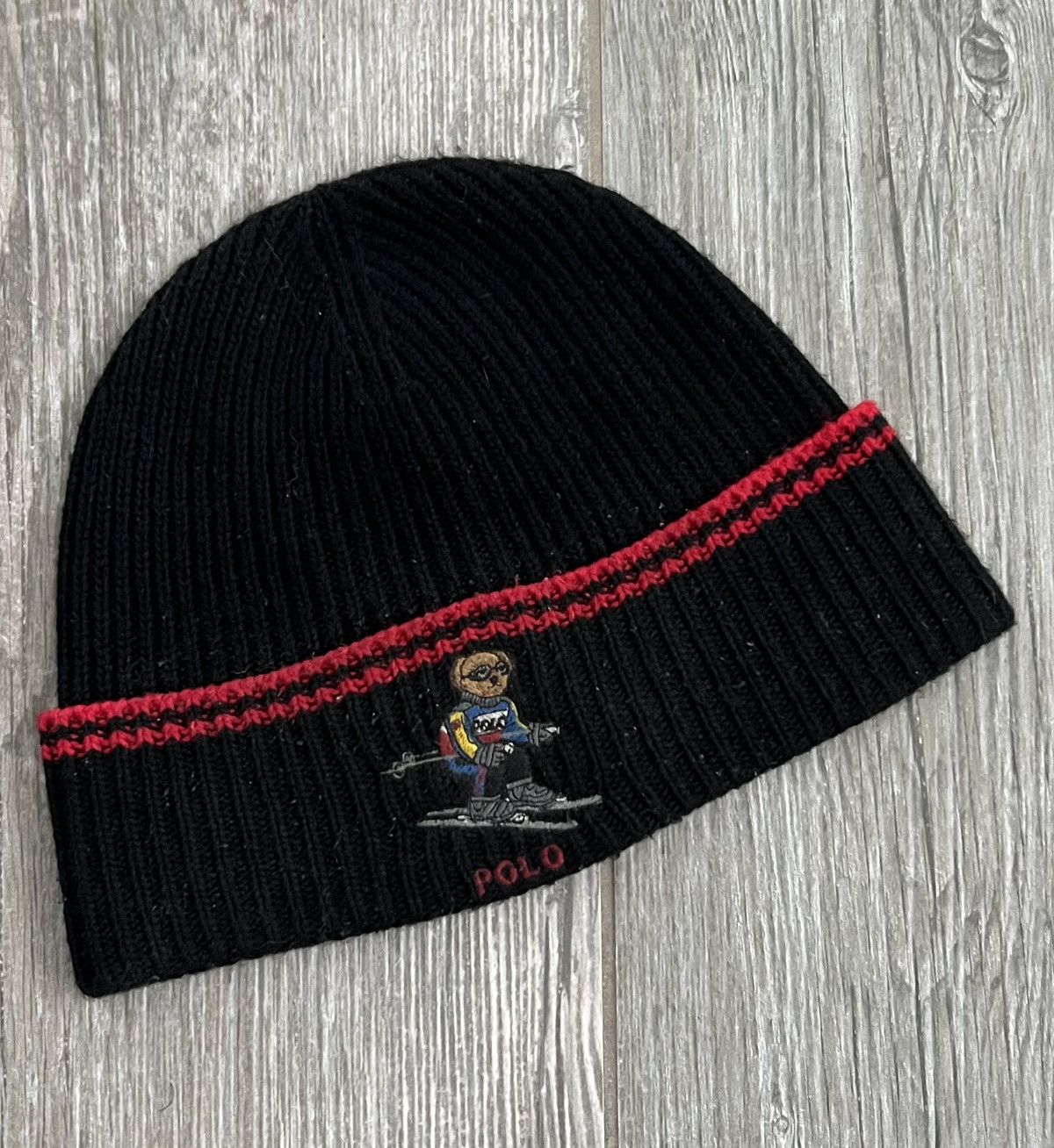 Polo Ralph Lauren × Vintage 1990s Polo Ralph Lauren Black Red Embroidered Woven Beanie Size ONE SIZE - 2 Thumbnail
