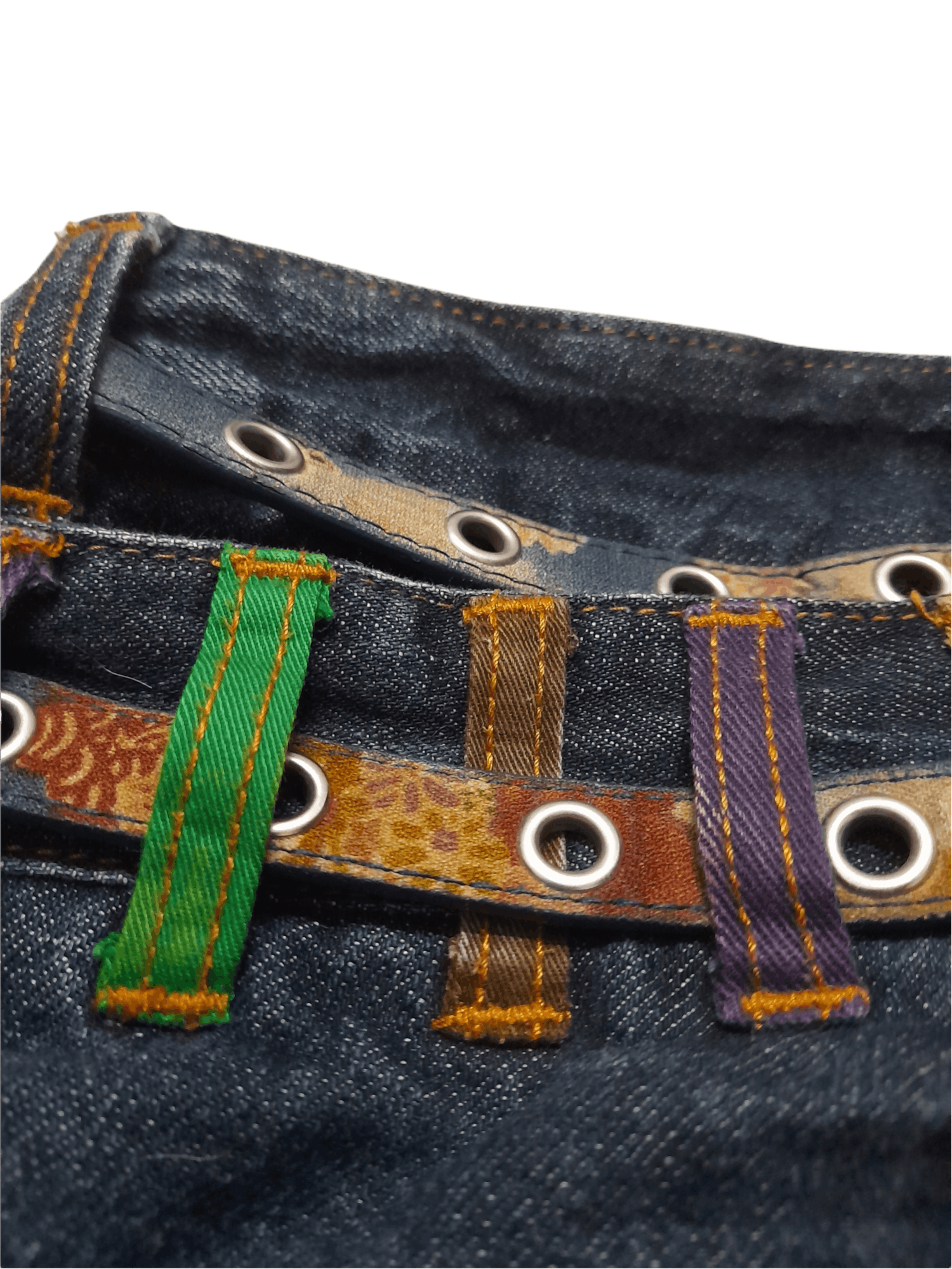 Japanese Brand NYLAUS Japan Cultural Art Double Belt Denim (D850) w31 Size US 31 - 5 Thumbnail