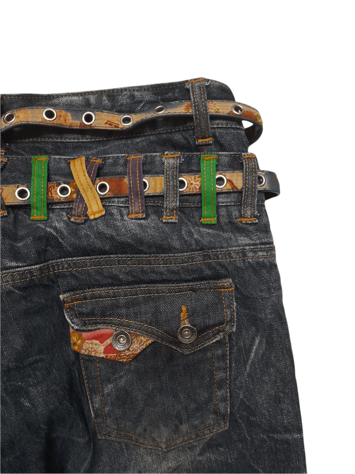 Japanese Brand NYLAUS Japan Cultural Art Double Belt Denim (D850) w31 Size US 31 - 4 Thumbnail