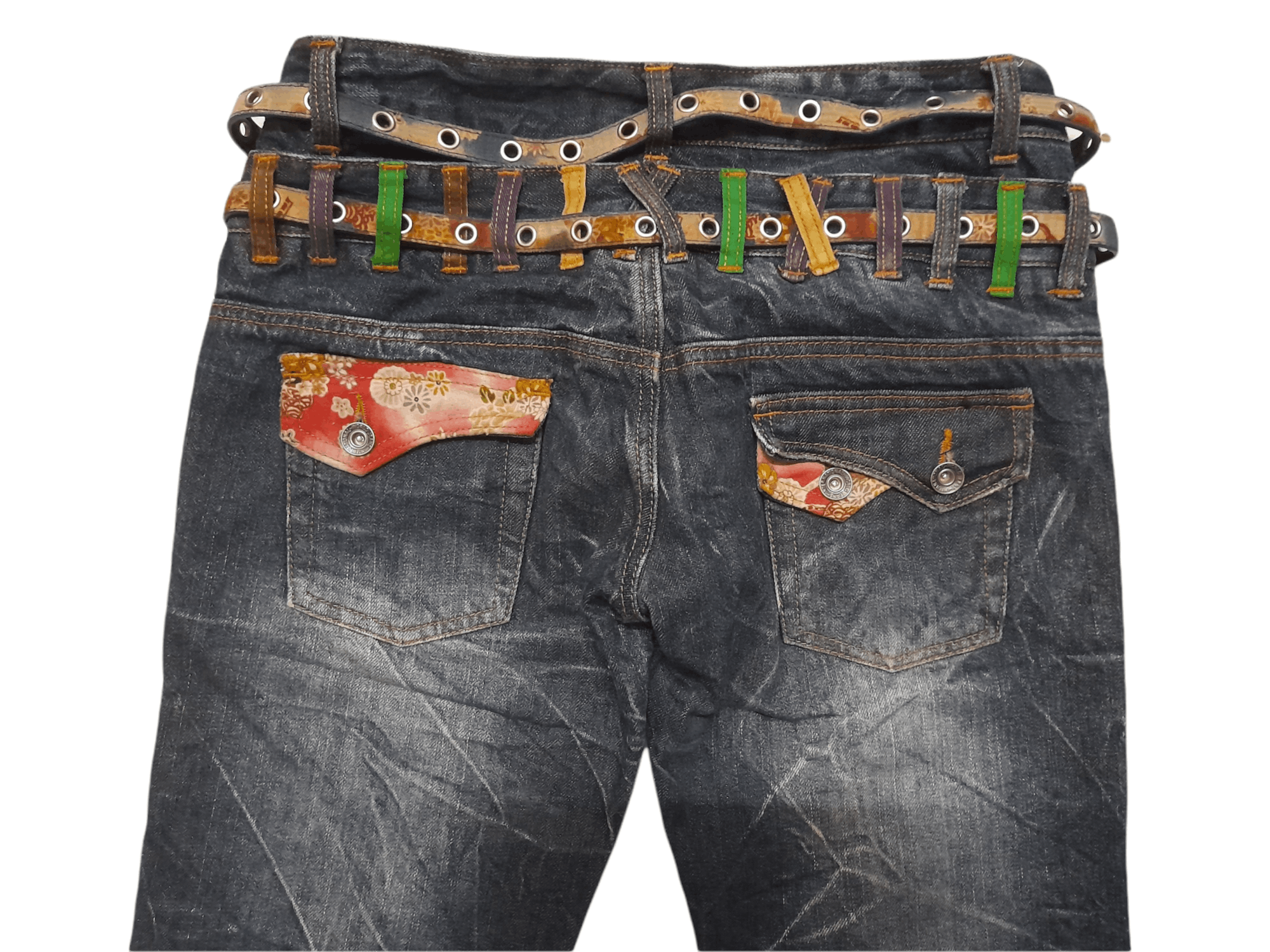 Japanese Brand NYLAUS Japan Cultural Art Double Belt Denim (D850) w31 Size US 31 - 3 Thumbnail