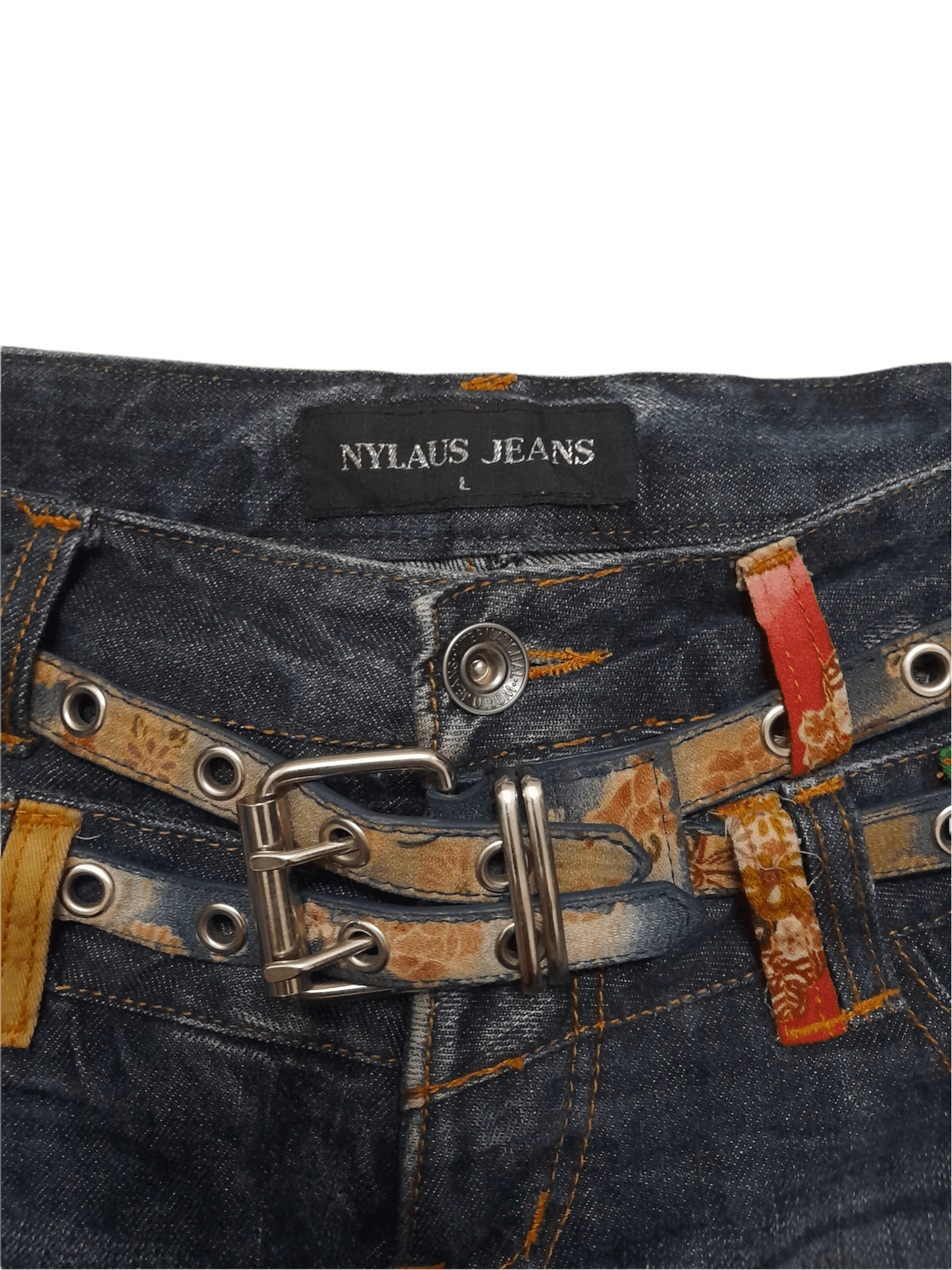 Japanese Brand NYLAUS Japan Cultural Art Double Belt Denim (D850) w31 Size US 31 - 9 Thumbnail