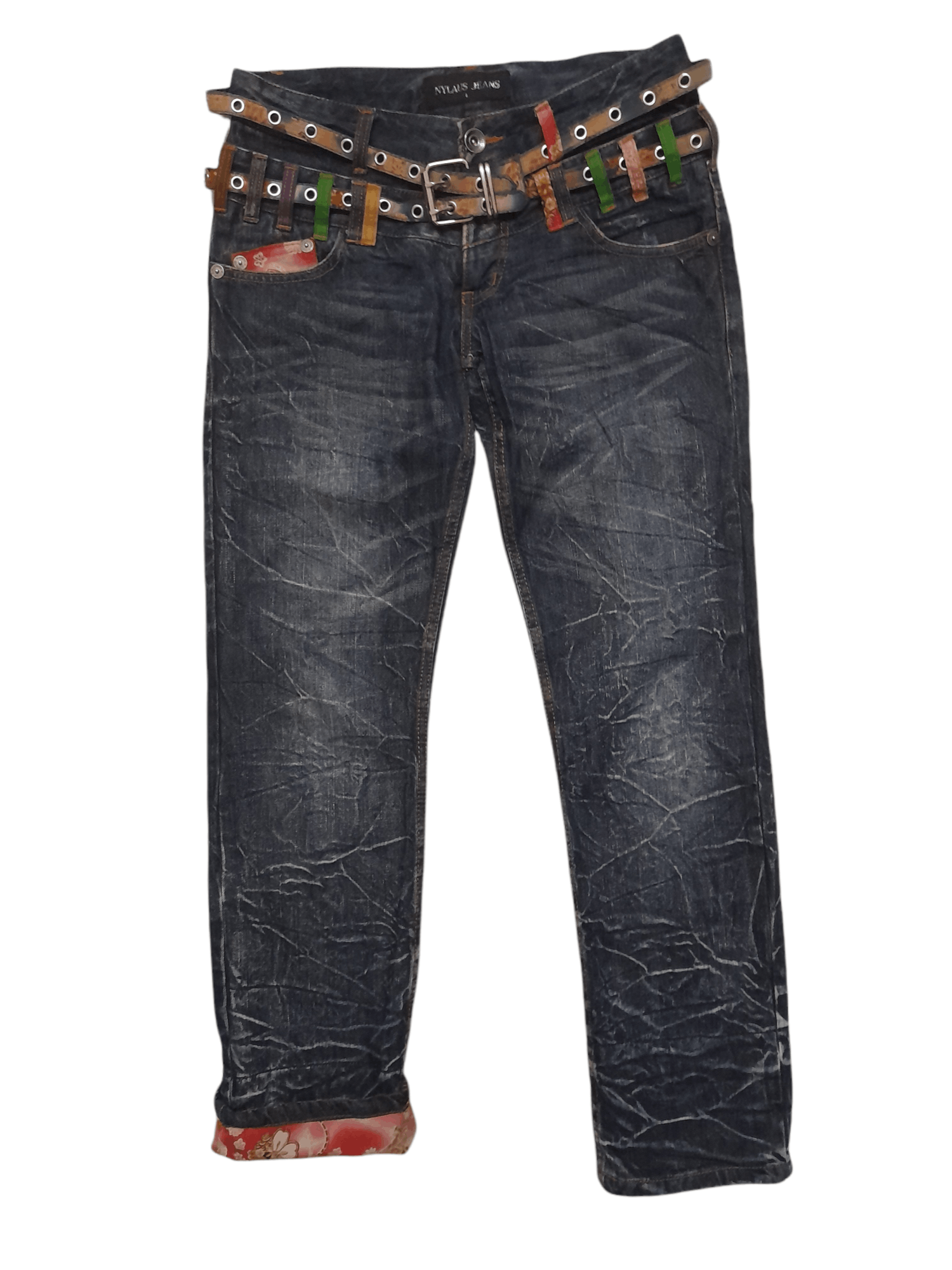 Japanese Brand NYLAUS Japan Cultural Art Double Belt Denim (D850) w31 Size US 31 - 6 Thumbnail