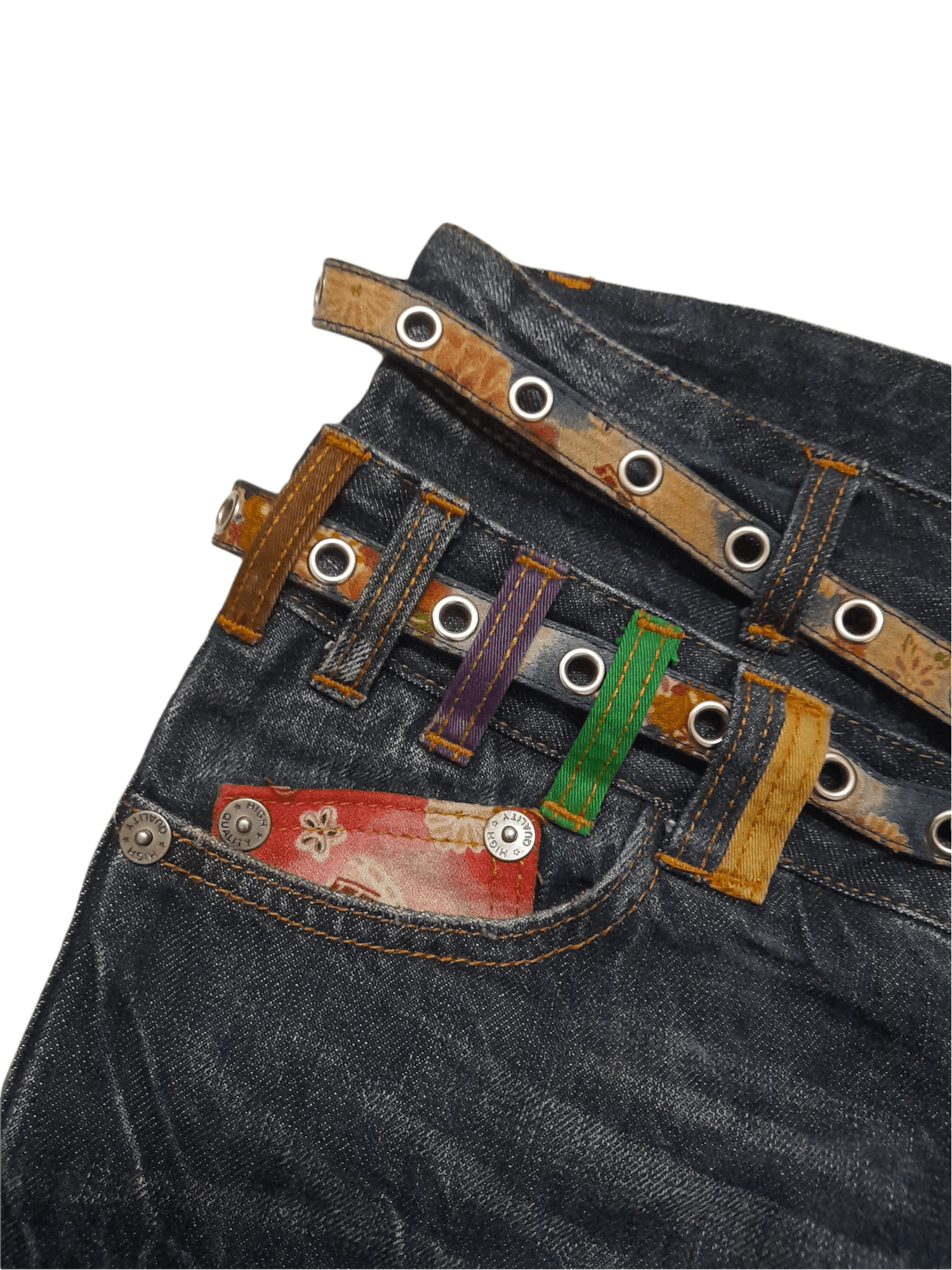Japanese Brand NYLAUS Japan Cultural Art Double Belt Denim (D850) w31 Size US 31 - 8 Thumbnail