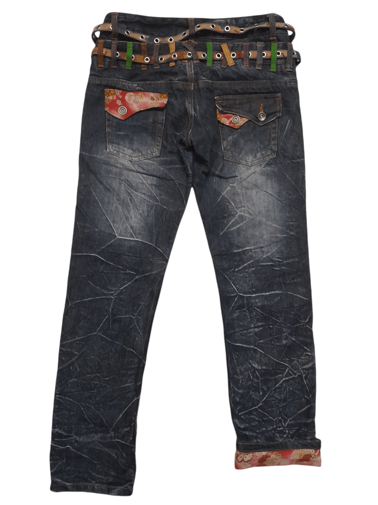 Japanese Brand NYLAUS Japan Cultural Art Double Belt Denim (D850) w31 Size US 31 - 1 Thumbnail
