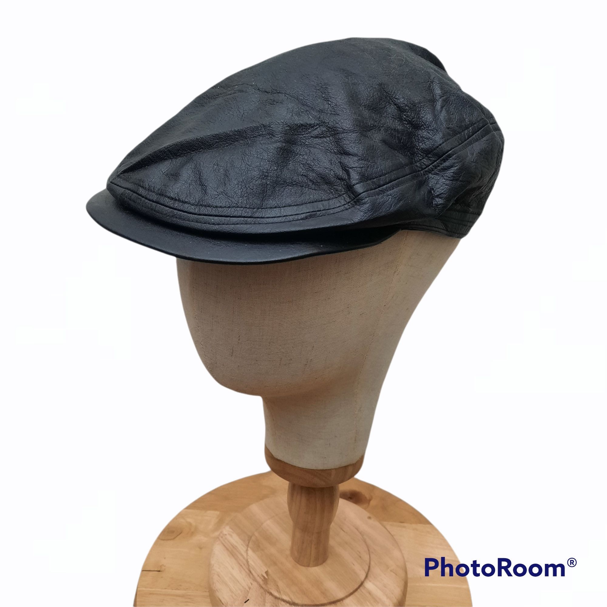 image of Archival Clothing x Leather Vintage Black Leather Beretta Cap, Men's