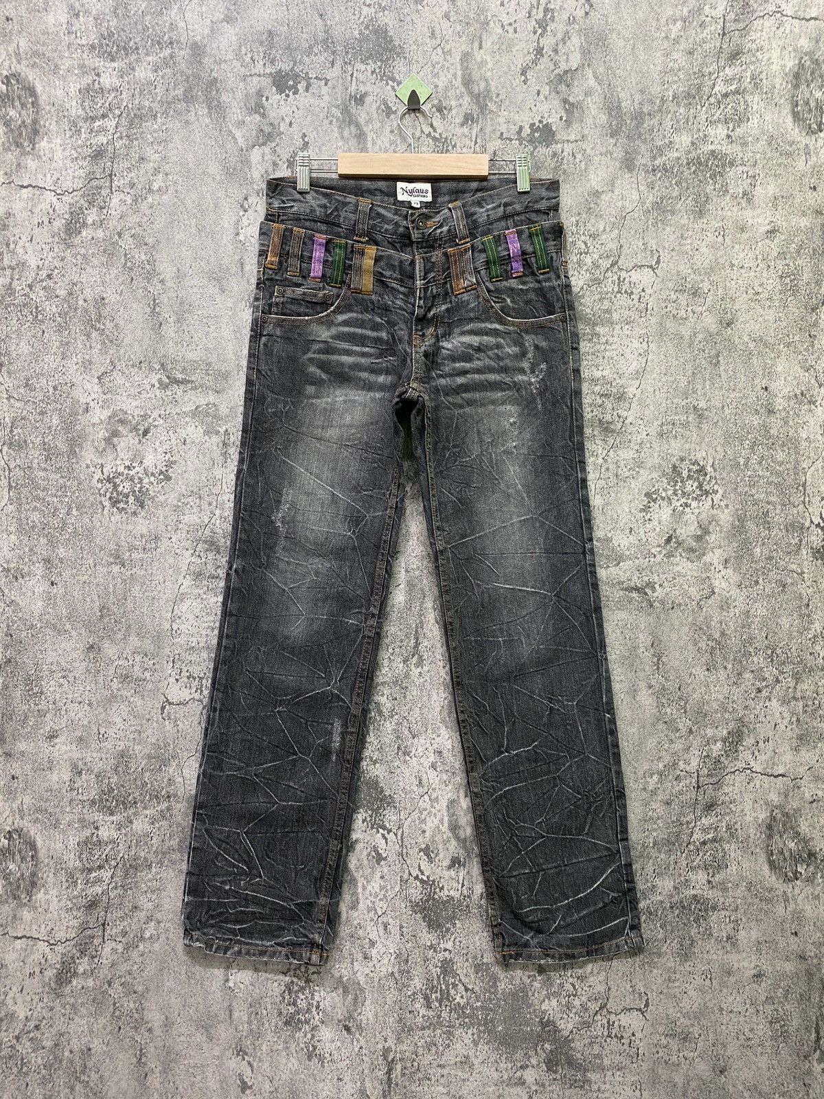 Japanese Brand Vintage NYLAUS CLOTHING Double Waist Acid Wash Denim Size US 30 / EU 46 - 1 Thumbnail