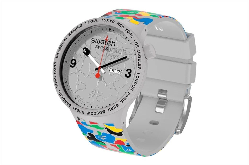 Bape Swatch Watch in Grey, Men's Product Image