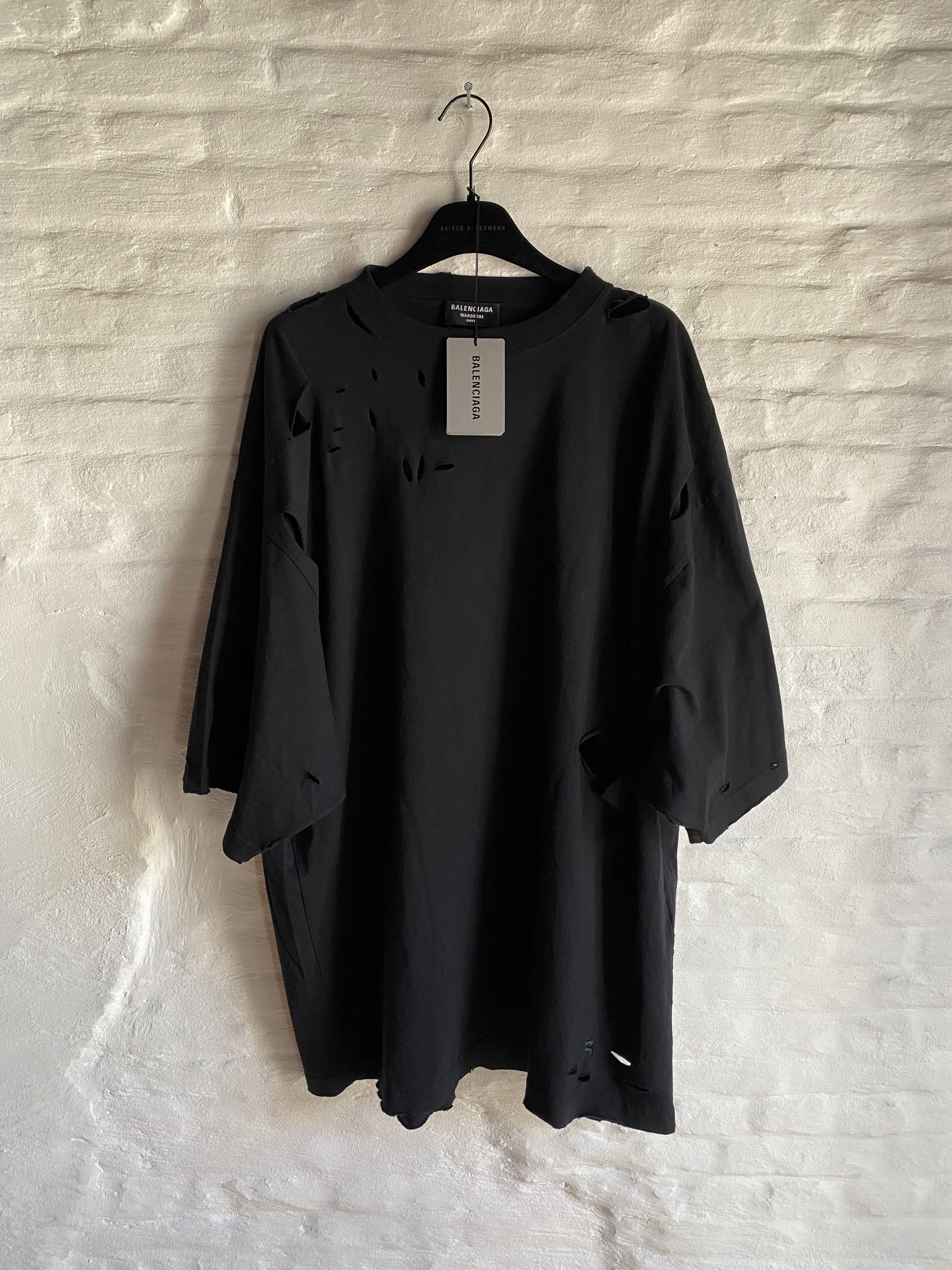 image of Super Oversized Torn Balenciaga T-Shirt in Black, Men's (Size Small)