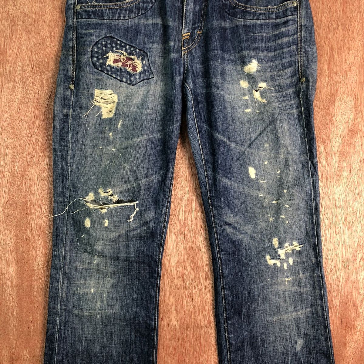 Jimmy Taverniti Jimmt Taverniti Blue Denim patchwork distressed Jeans #c135 Size US 31 - 3 Thumbnail