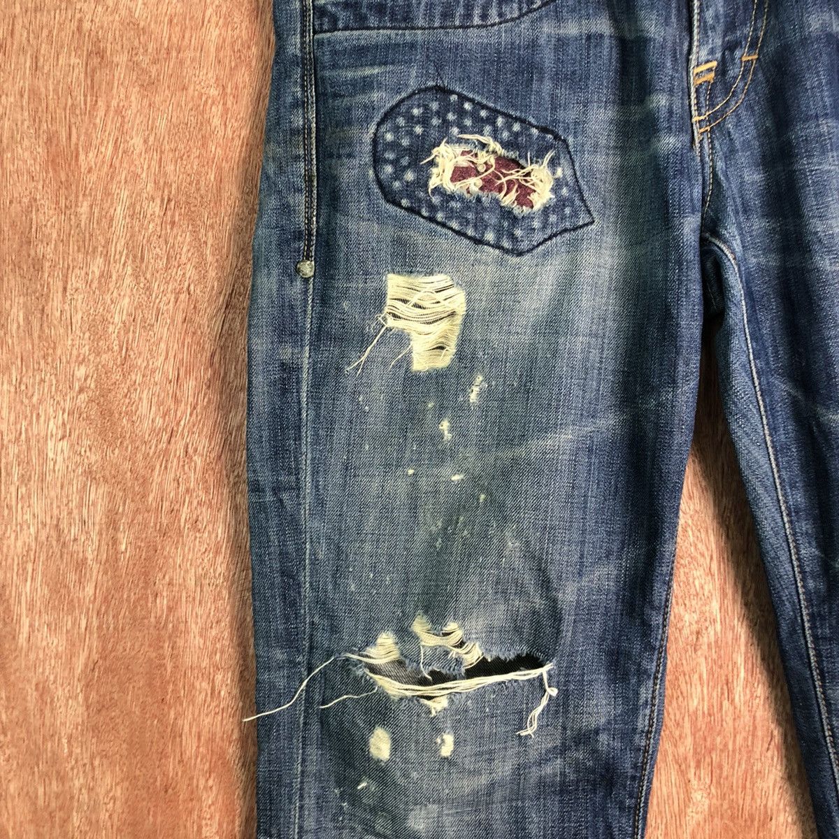 Jimmy Taverniti Jimmt Taverniti Blue Denim patchwork distressed Jeans #c135 Size US 31 - 4 Thumbnail