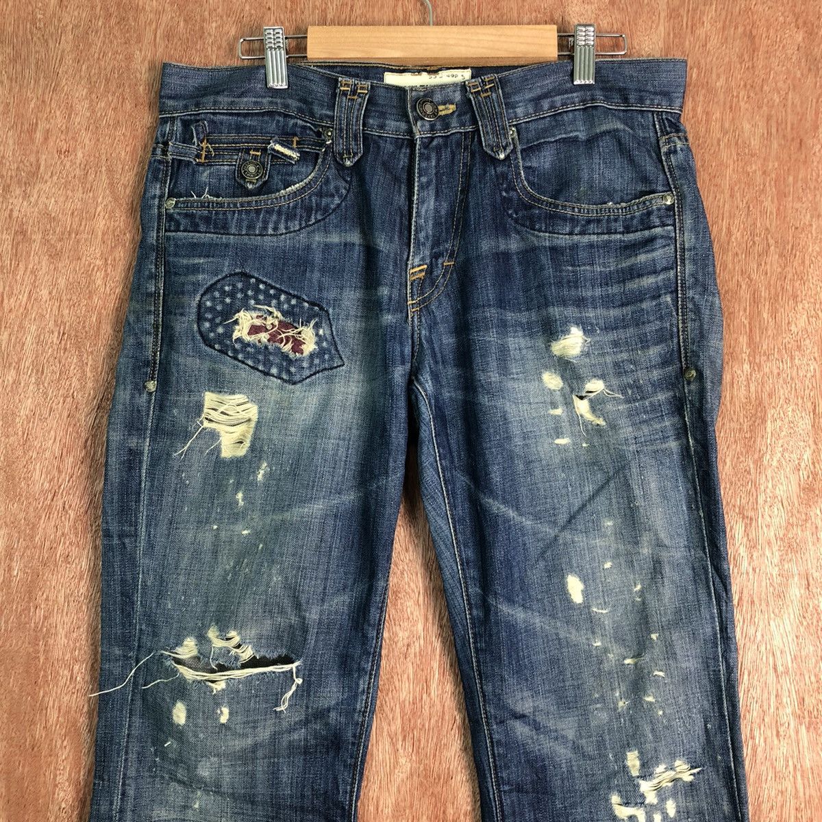 Jimmy Taverniti Jimmt Taverniti Blue Denim patchwork distressed Jeans #c135 Size US 31 - 1 Thumbnail