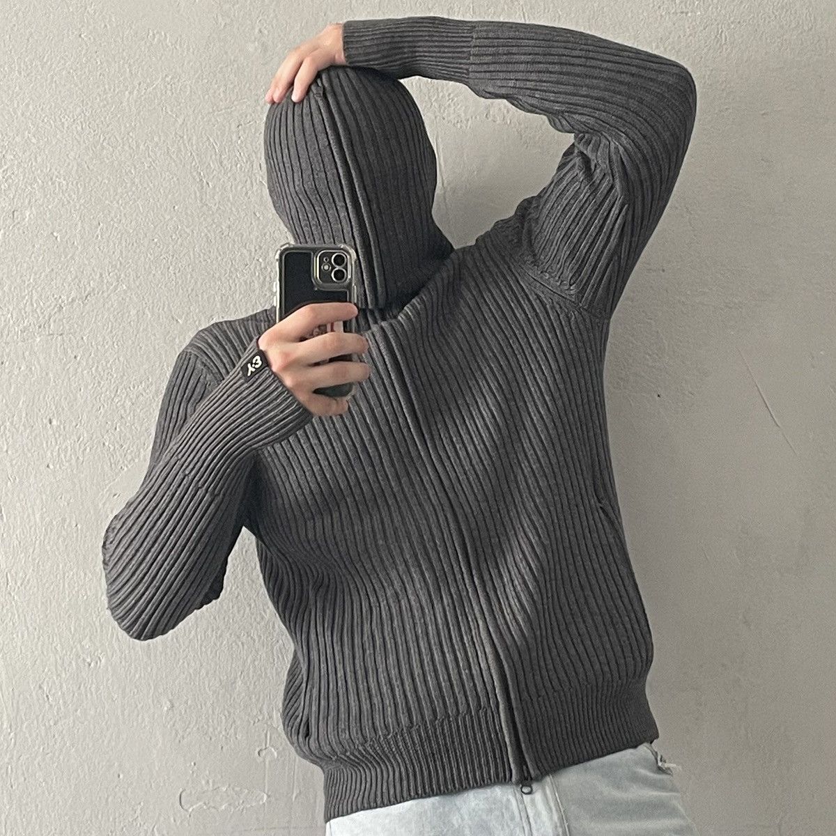 image of Adidas x Y 3 Y-3 Full Zip Merino Wool Hooded Sweater in Grey, Men's (Size Large)