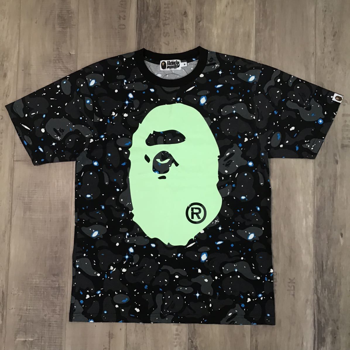 image of Glow In The Dark Space Camo Big Head T-Shirt Bape, Men's (Size Medium)