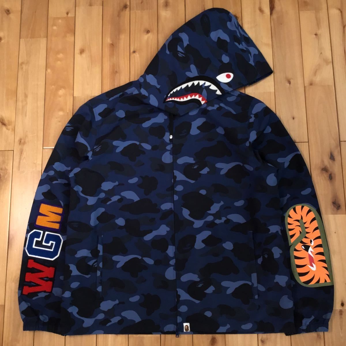 Pre-owned Bape Blue Camo Shark Zip Hoodie Jacket 2xl